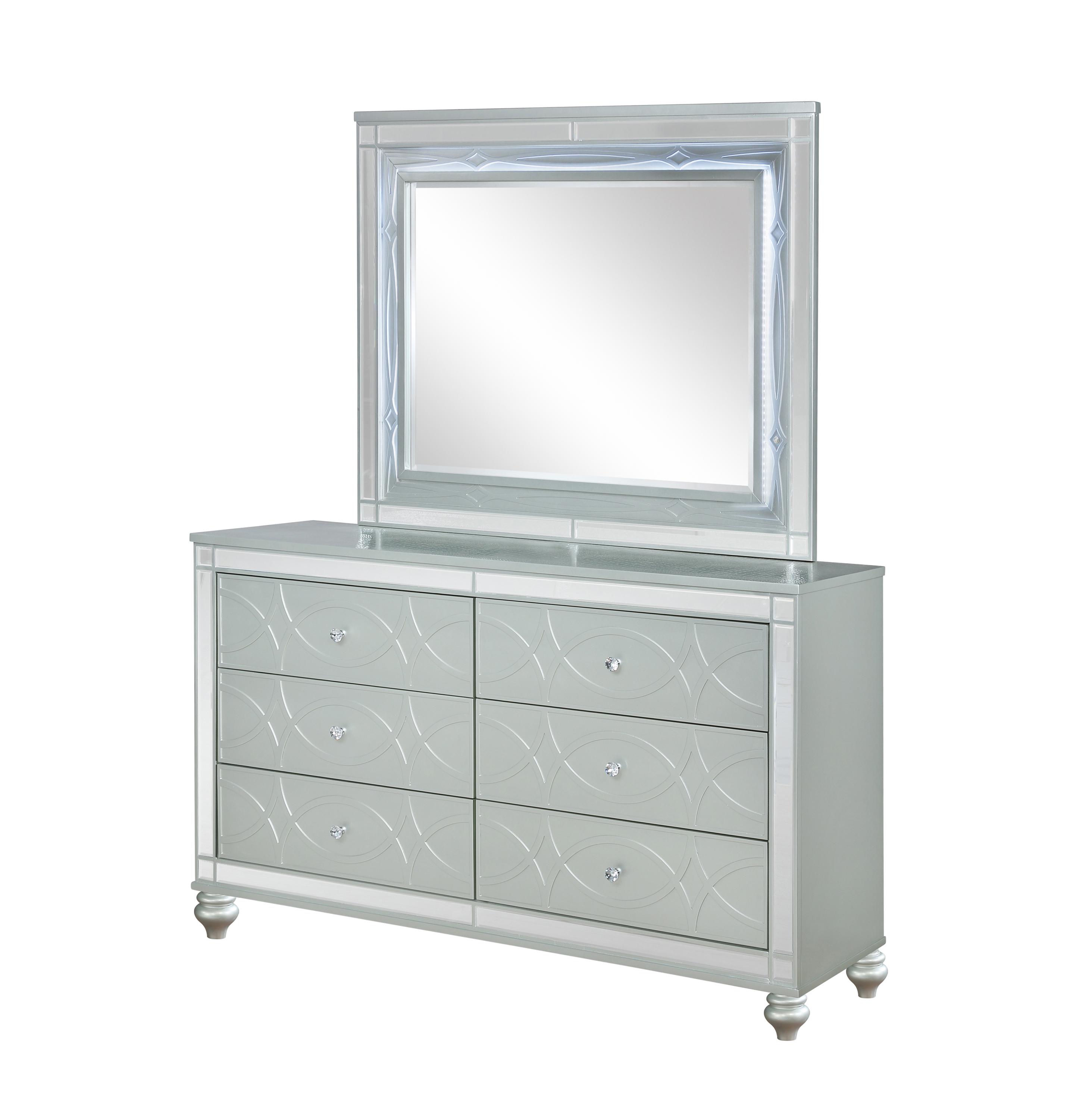 

    
Glam Silver Metallic Leatherette Dresser w/Mirror Coaster 223213 Gunnison

