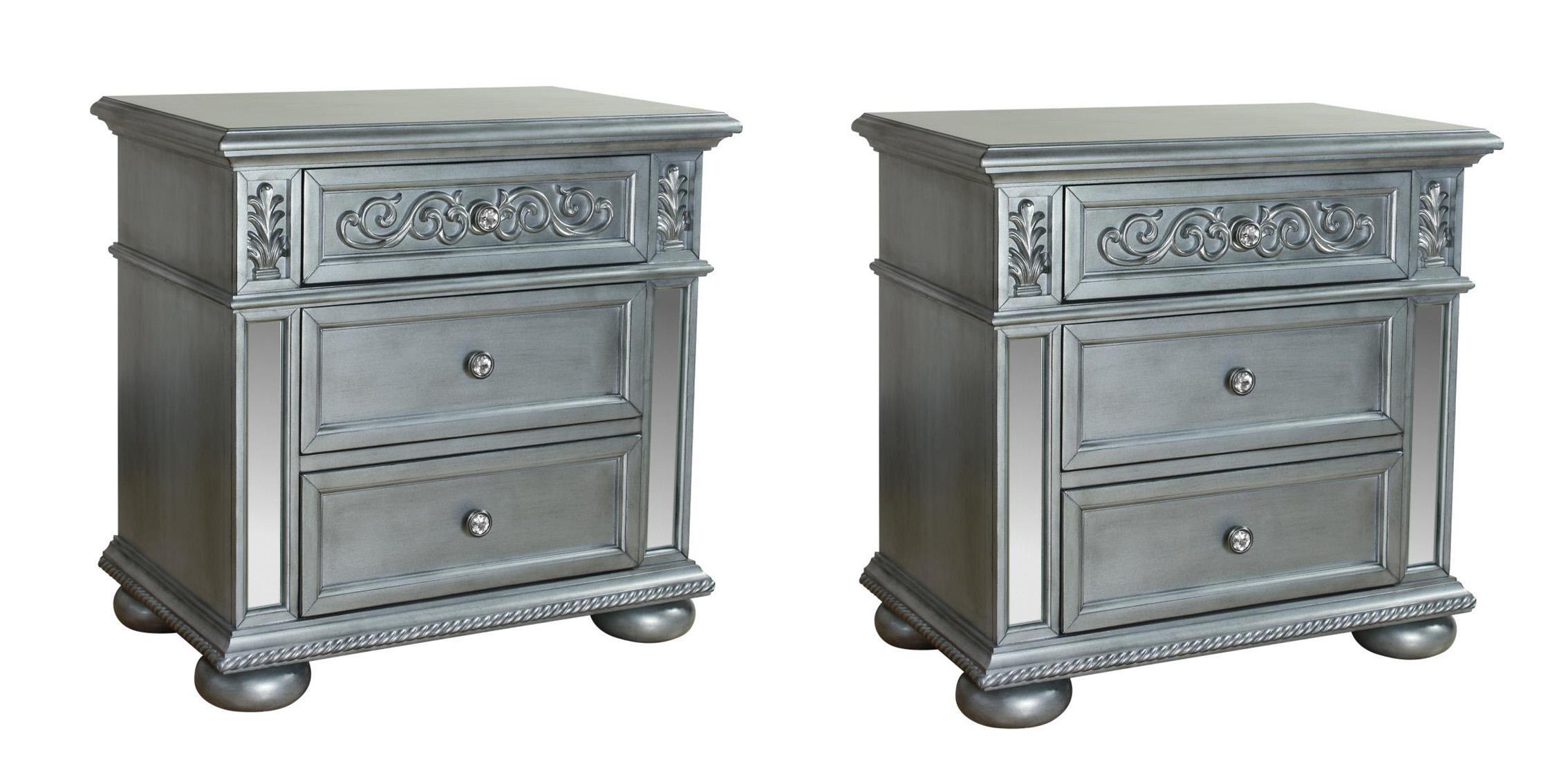 Classic, Traditional Nightstand Set B1722 B1722-N-2PC in Silver 