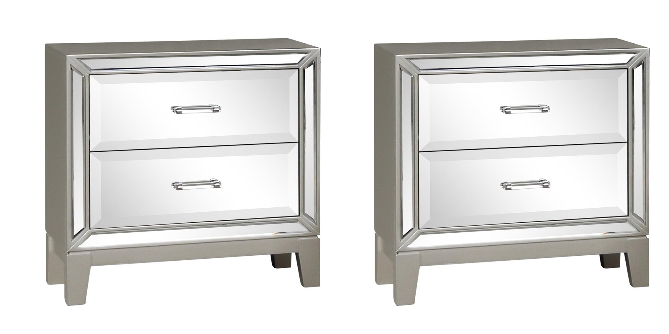 

    
Glam Silver Nightstand Set 2Pcs HARMONY Galaxy Home Contemporary Modern
