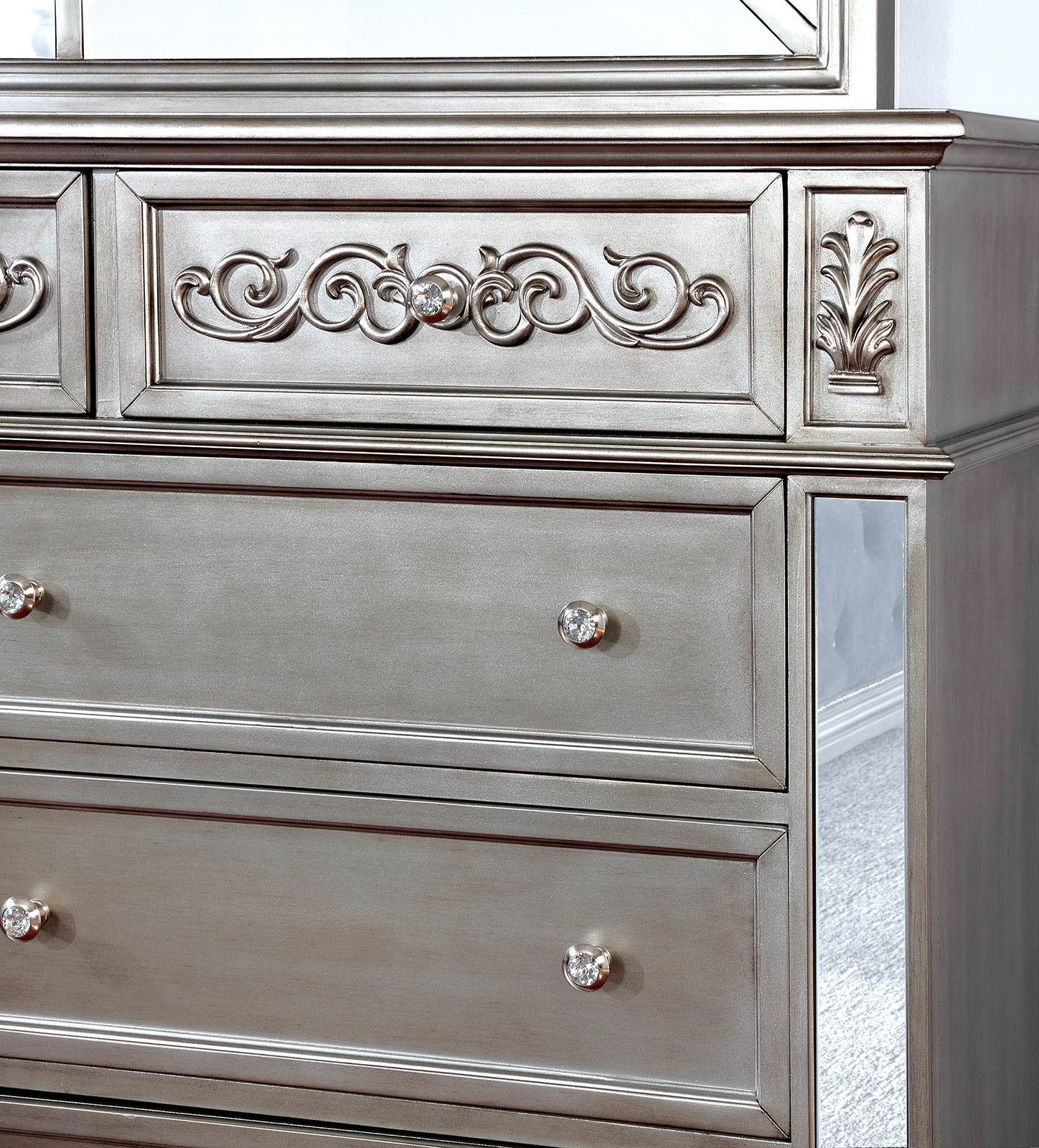 

    
Glam Silver Solid Wood Dresser Furniture of America CM7194D Azha
