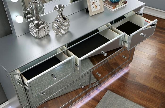

    
Glam Silver Solid Wood Dresser With Mirror 2PCS Furniture of America Belladonna CM7417SV-D-2PCS
