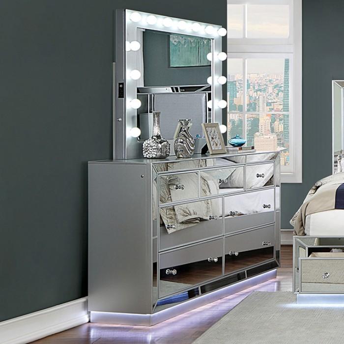 

    
Glam Silver Solid Wood Dresser With Mirror 2PCS Furniture of America Belladonna CM7417SV-D-2PCS
