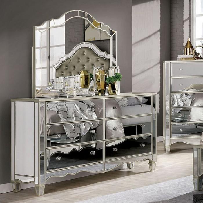 

    
Glam Silver Solid Wood Dresser With Mirror 2PCS Furniture of America Eliora FOA7890D-D-2PCS
