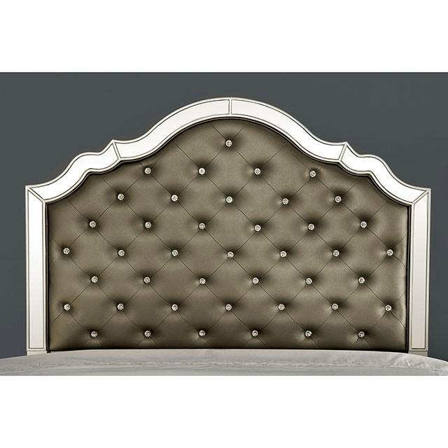 

    
Glam Silver Solid Wood King Panel Bed Furniture of America Eliora FOA7890-EK
