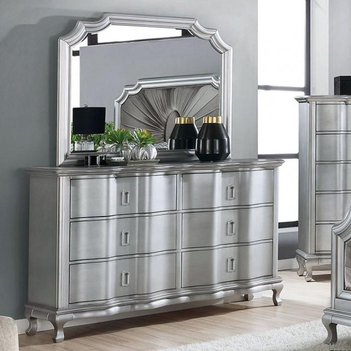 

    
 Order  Glam Silver Solid Wood King Panel Bedroom Set 5PCS Furniture of America Aalok CM7864-EK-5PCS
