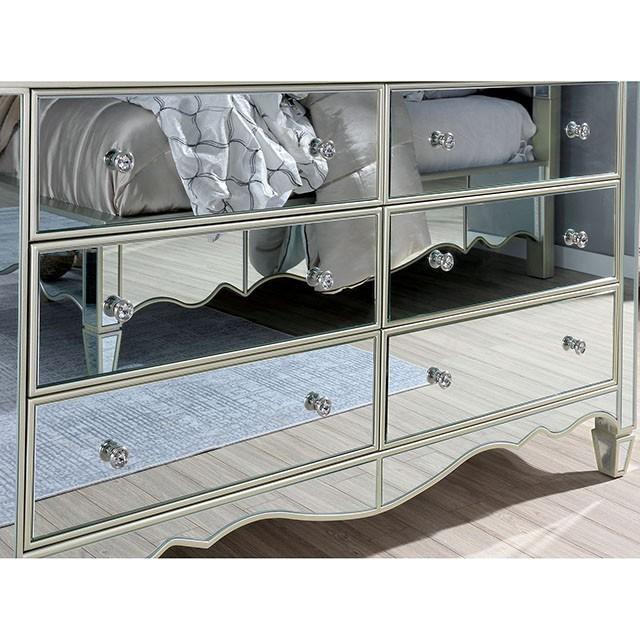 

                    
Buy Glam Silver Solid Wood King Panel Bedroom Set 5PCS Furniture of America Eliora FOA7890-EK-5PCS

