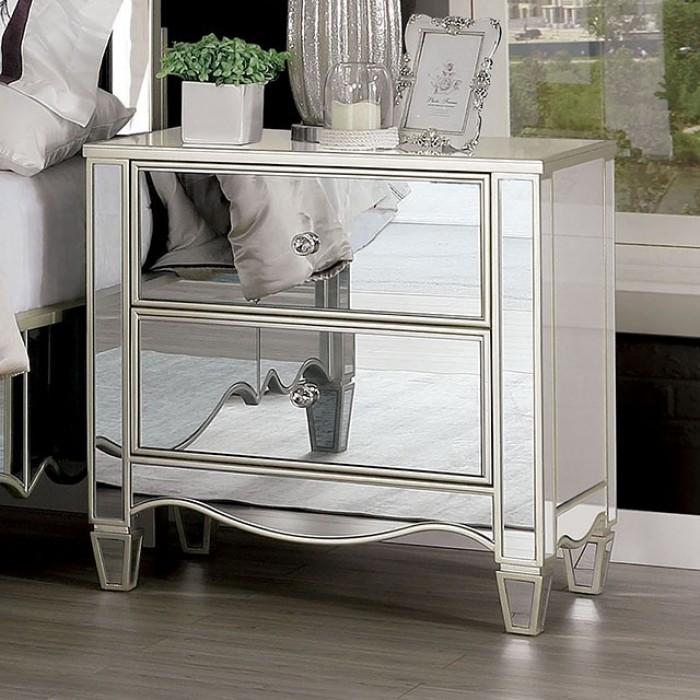 

    
Glam Silver Solid Wood Nightstand Furniture of America Eliora FOA7890N-N

