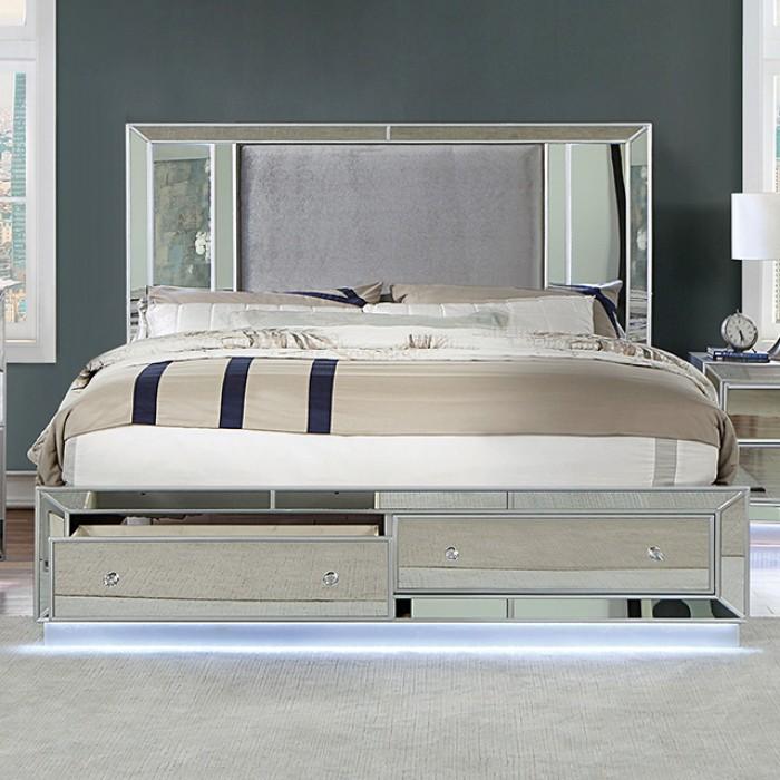

    
Glam Silver Solid Wood Queen Storage Bed Furniture of America Belladonna CM7417SV-Q

