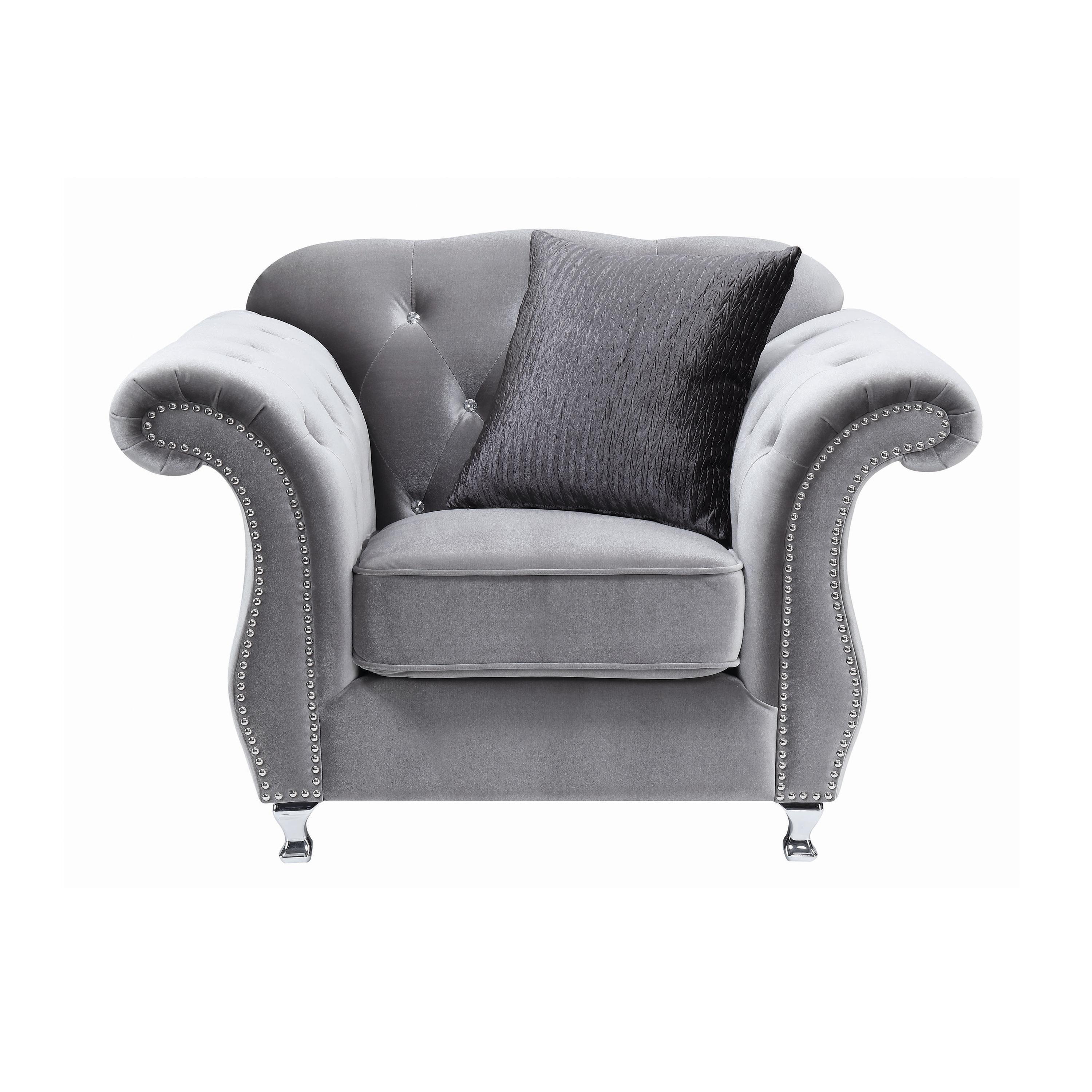 Contemporary Arm Chair 551163 Frostine 551163 in Silver Velvet