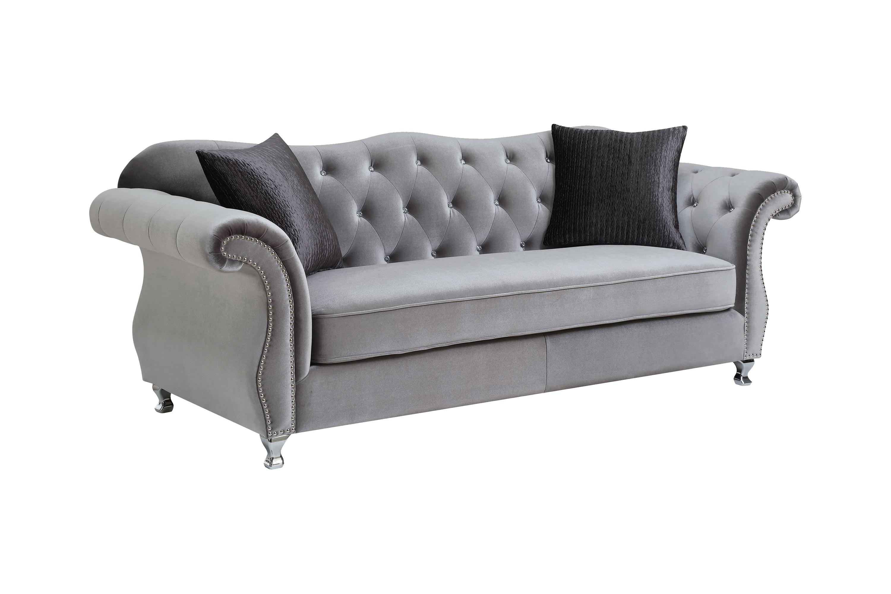 Contemporary Sofa 551161 Frostine 551161 in Silver Velvet