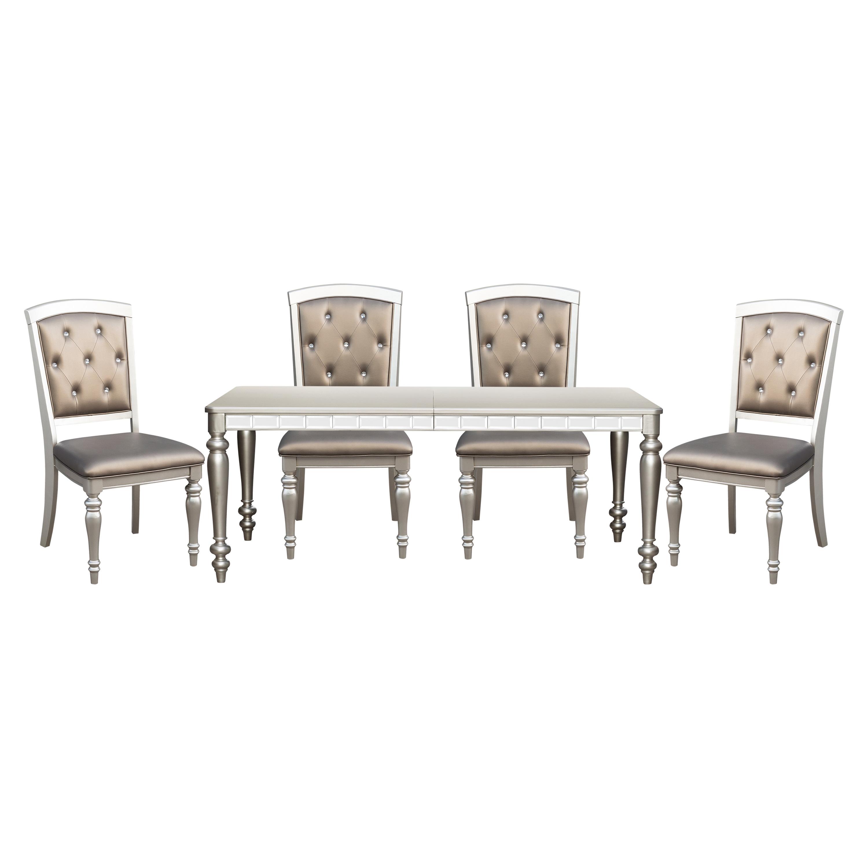Modern Dining Room Set 5477N-96*5PC Orsina 5477N-96*5PC in Silver Faux Leather