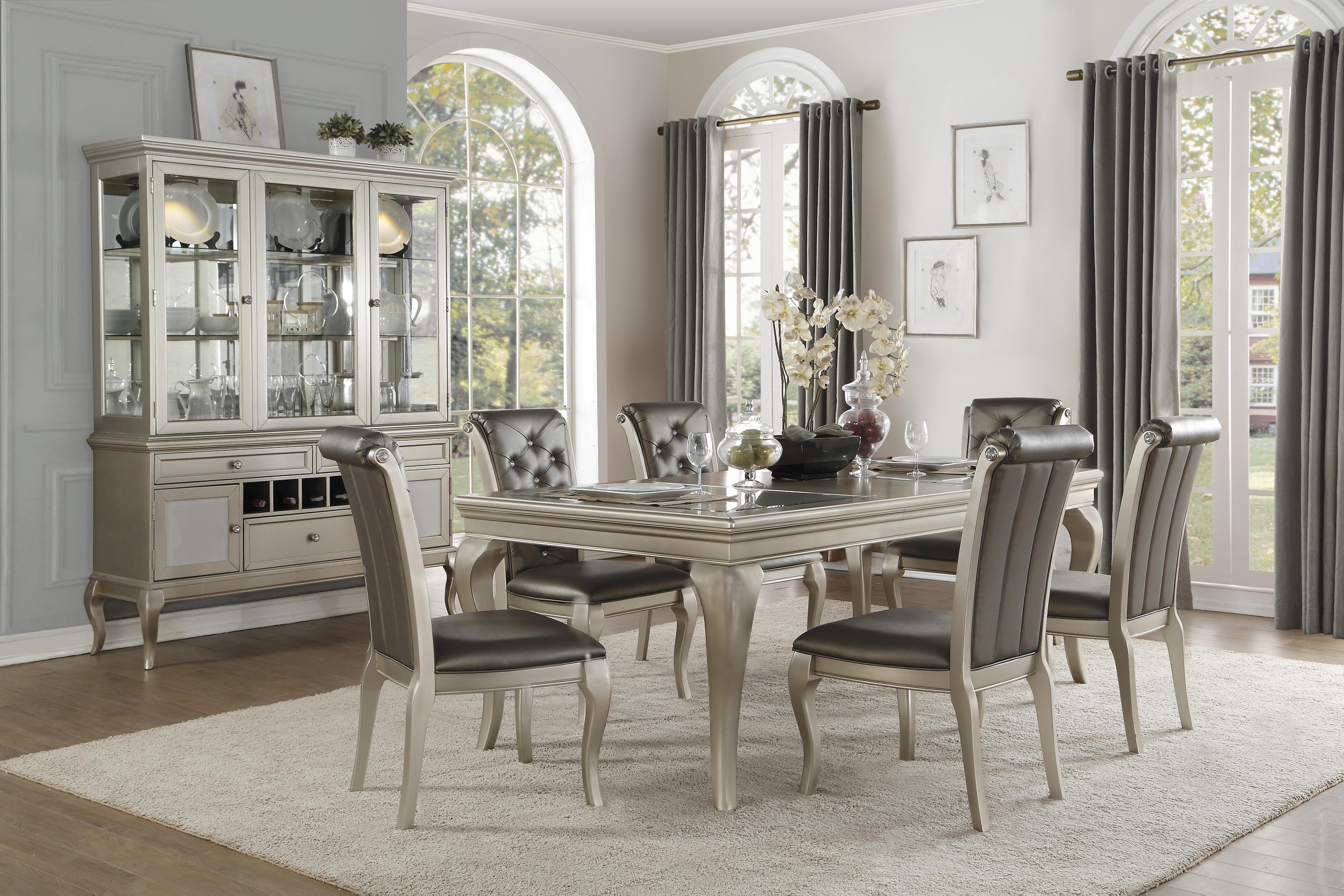 Modern Dining Room Set 5546-84*5PC Crawford 5546-84*5PC in Silver Faux Leather