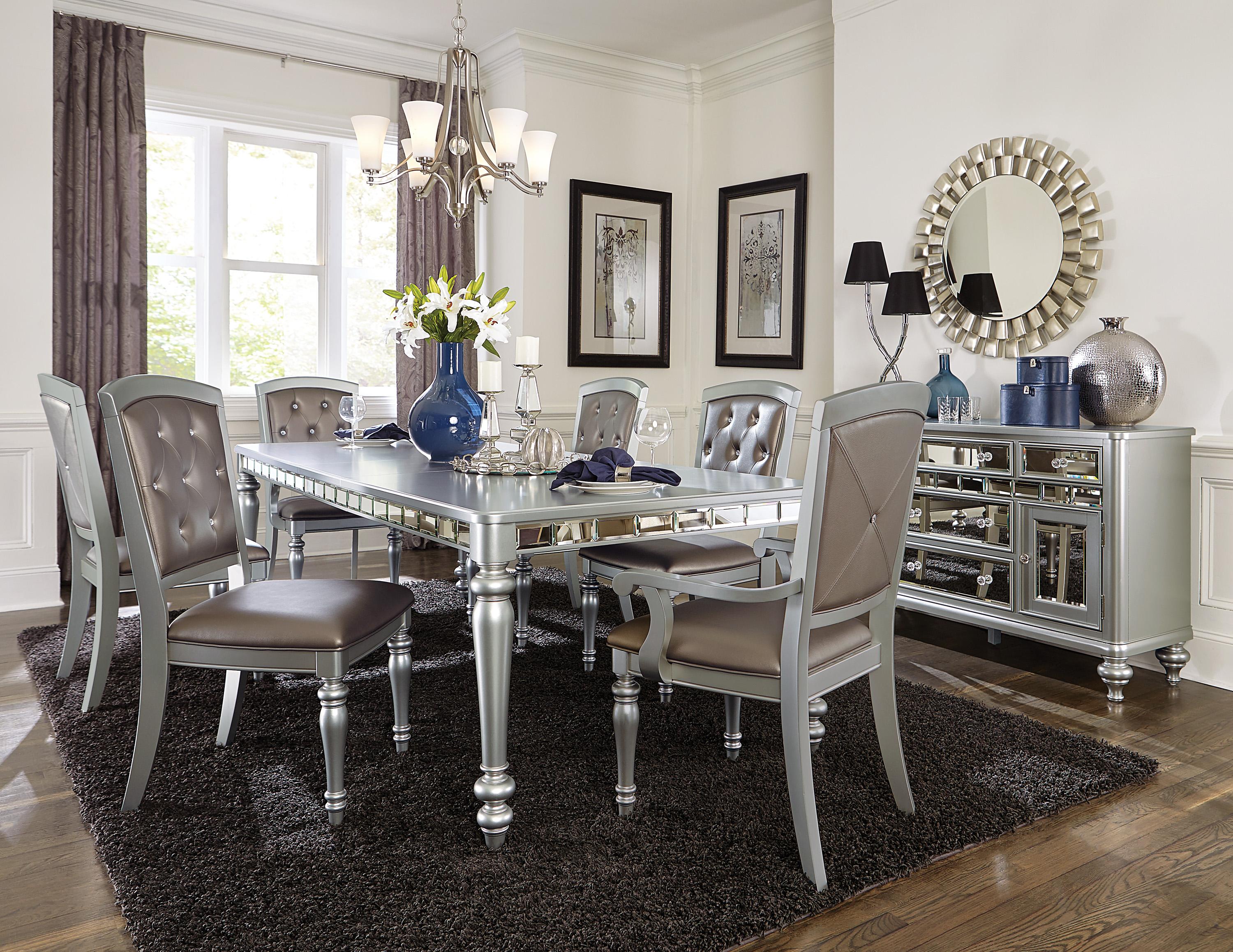 Modern Dining Room Set 5477N-96*8PC Orsina 5477N-96*8PC in Silver Faux Leather