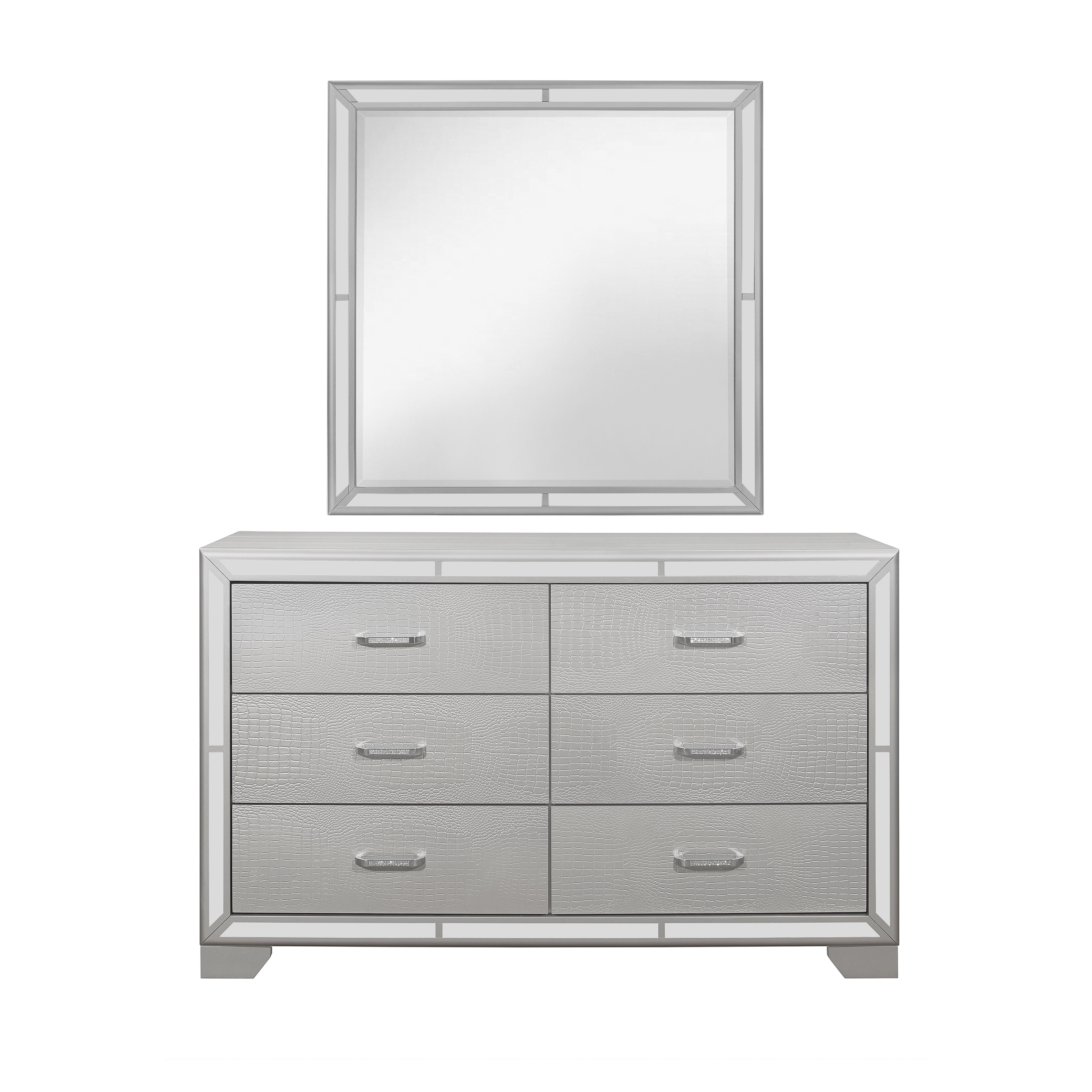 

    
Glam Silver Wood Dresser w/Mirror Homelegance 1428SV-5 Aveline
