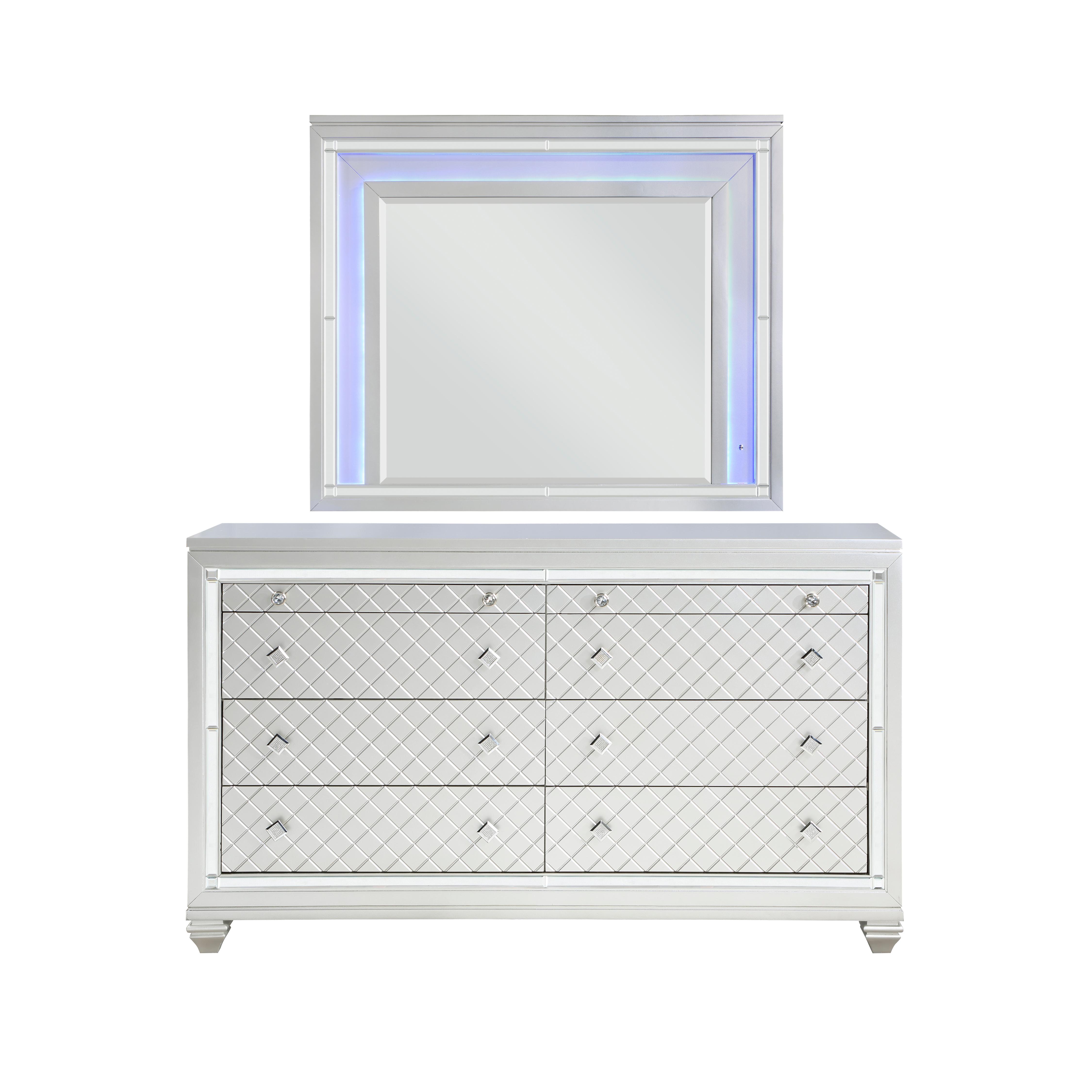 

    
Glam Silver Wood Dresser w/Mirror Homelegance 1430-5 Leesa
