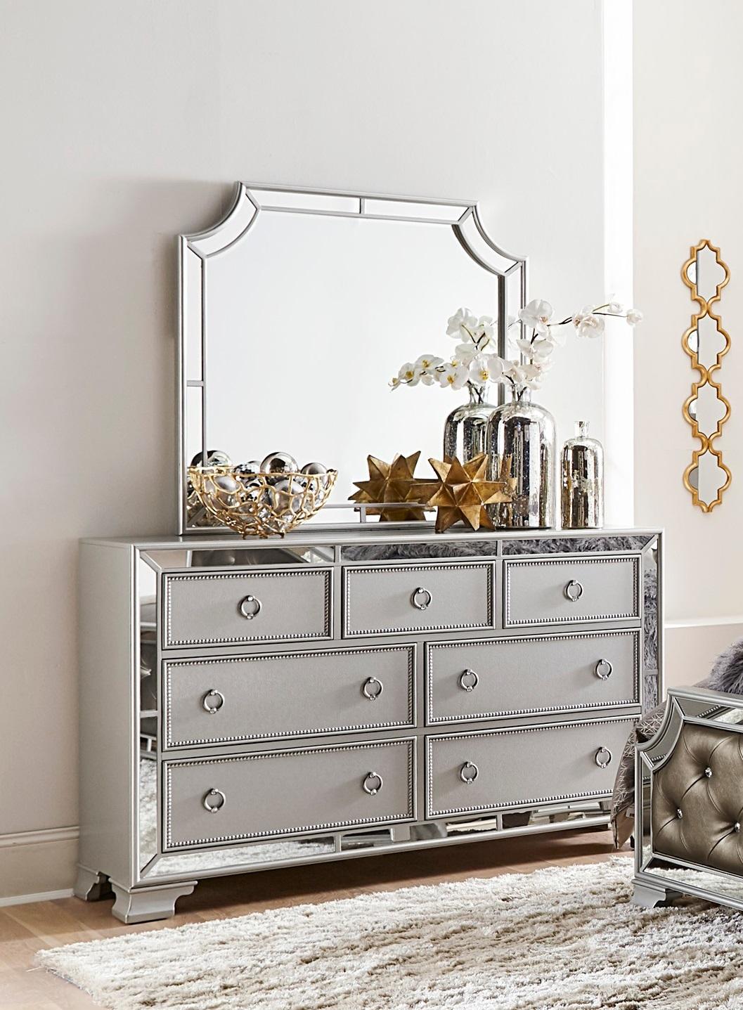 Modern Dresser w/Mirror 1646-5*6-2PC Avondale 1646-5*6-2PC in Silver 