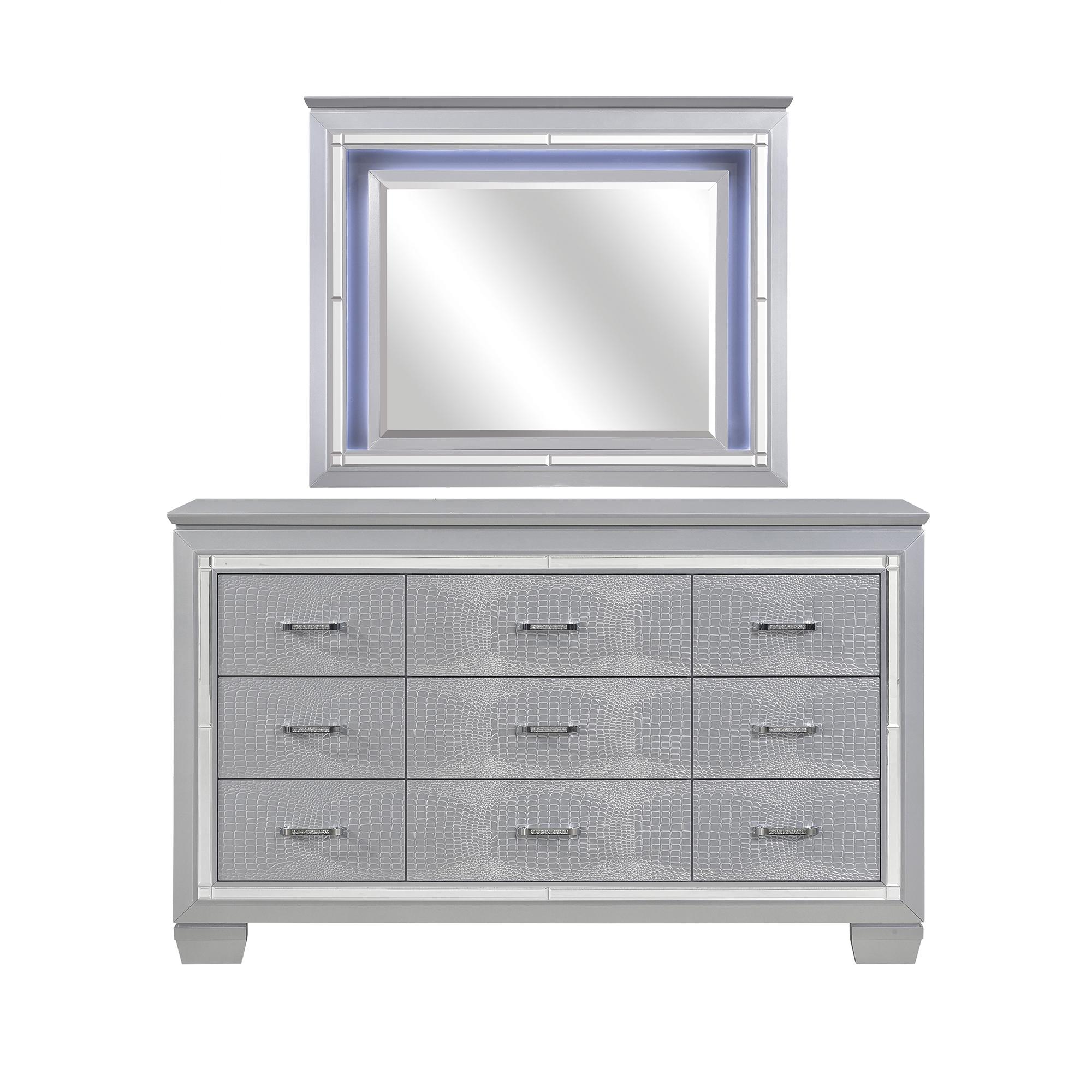 Modern Dresser w/Mirror 1916-5*6-2PC Allura 1916-5*6-2PC in Silver 