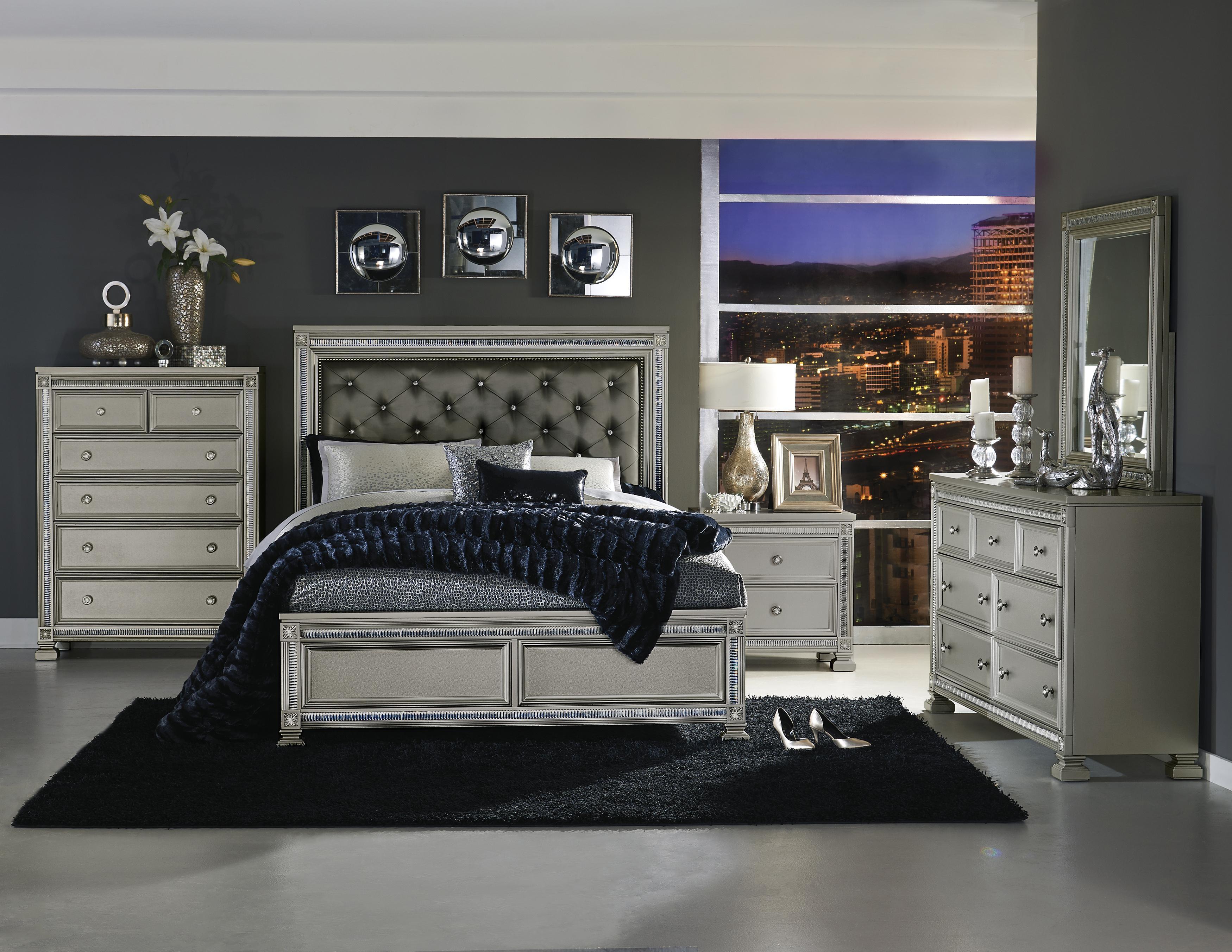 Modern Bedroom Set 1958-1-5PC Bevelle 1958-1-5PC in Silver Faux Leather
