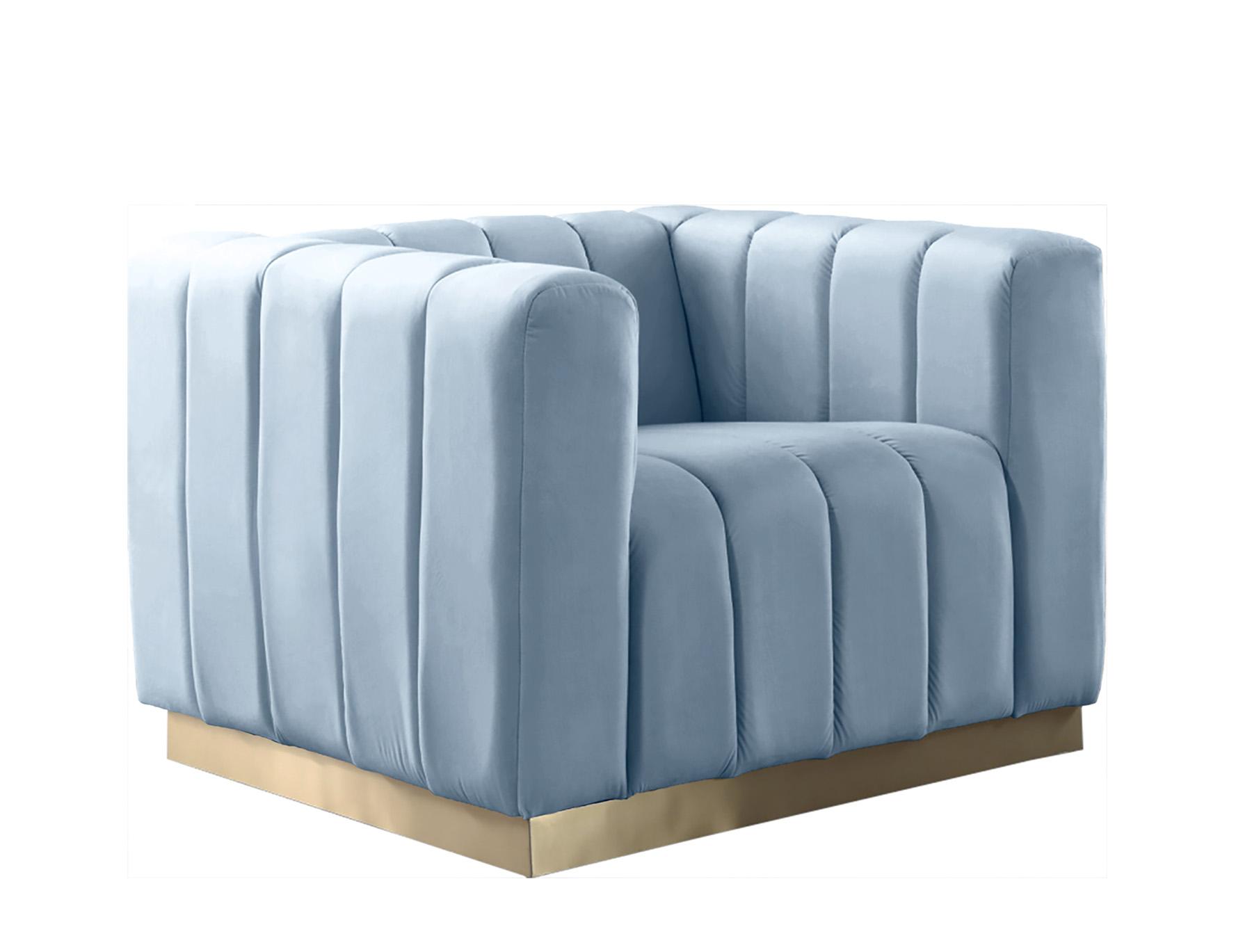 

    
Glam Sky Blue Velvet Channel Tufted Chair MARLON 603SkyBlu-C Meridian Modern

