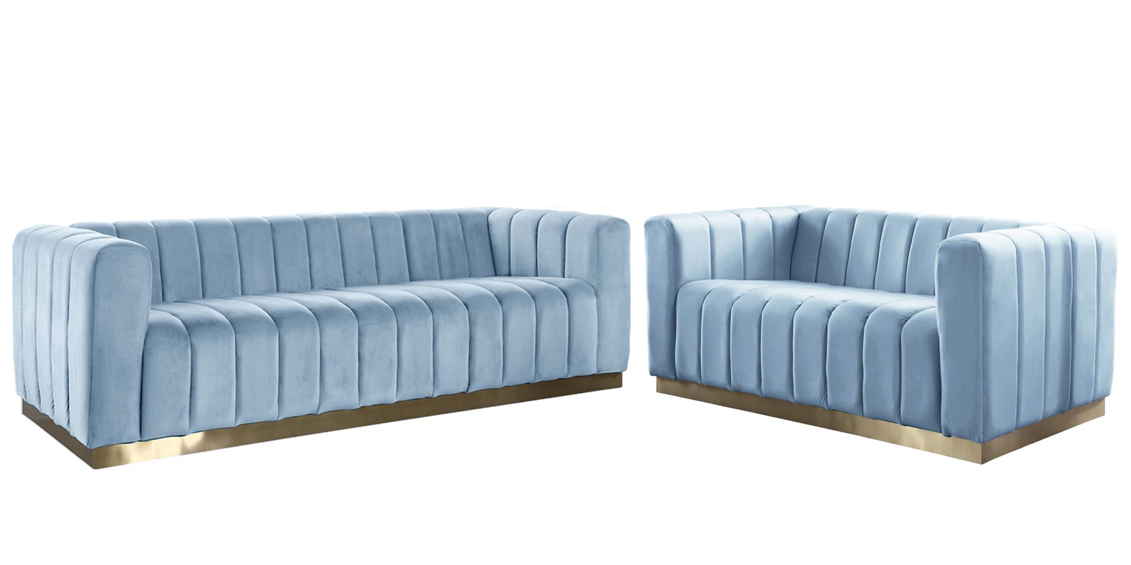 Contemporary Sofa Set MARLON 603SkyBlu-S-Set-2 603SkyBlu-S-Set-2 in Light Blue, Gold Velvet