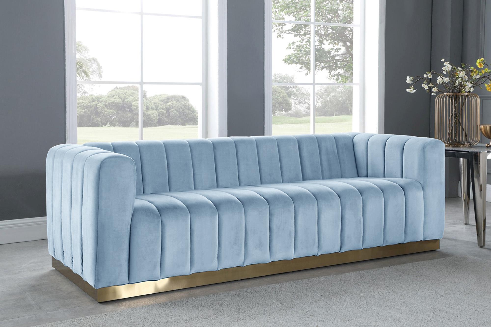 

    
 Photo  Glam Sky Blue Velvet Tufted Sofa Set 3Pcs MARLON 603SkyBlu-S Meridian Modern
