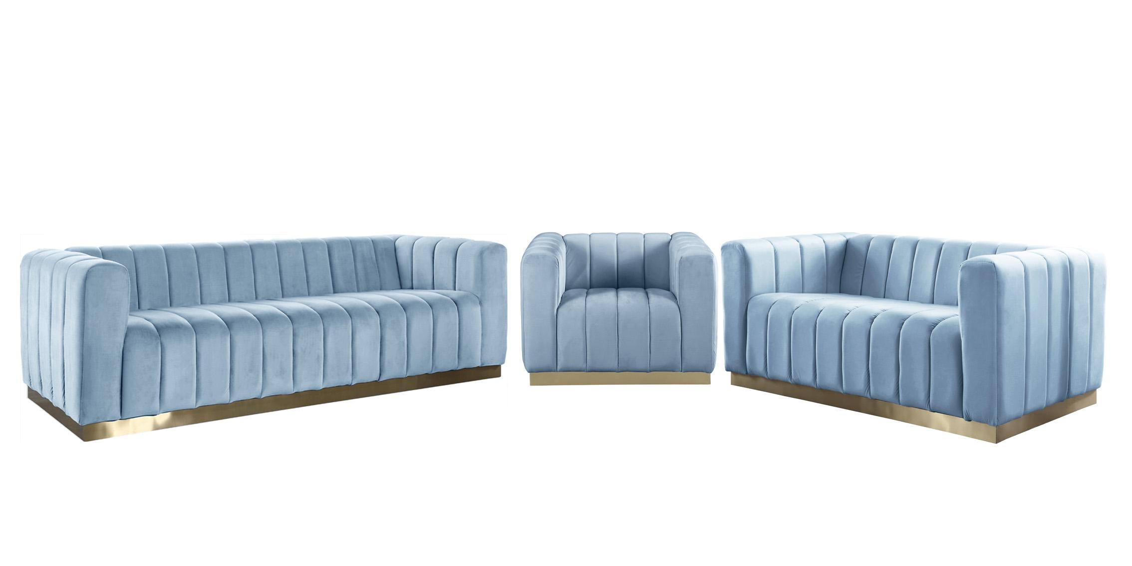 

    
Glam Sky Blue Velvet Tufted Sofa Set 3Pcs MARLON 603SkyBlu-S Meridian Modern
