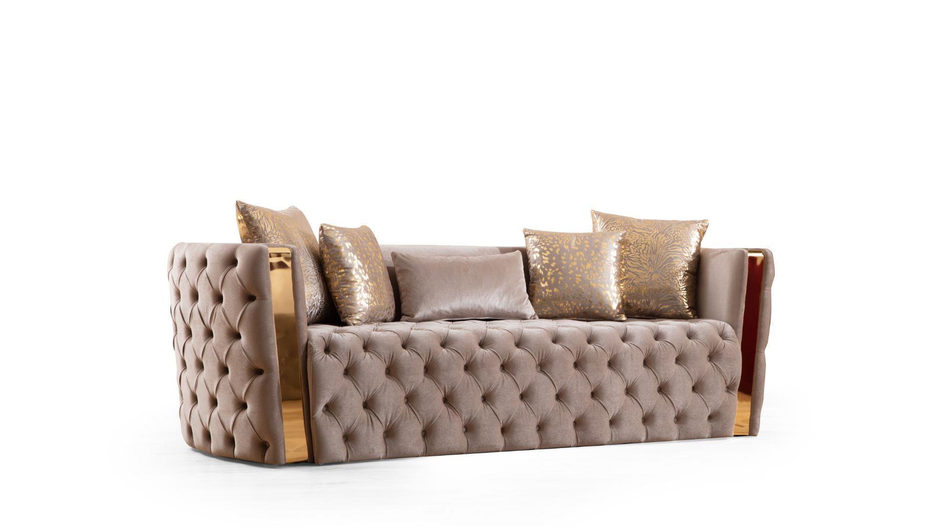 

    
Taupe Velvet Button Tufted Sofa Set 2Pcs Naomi Galaxy Home Modern
