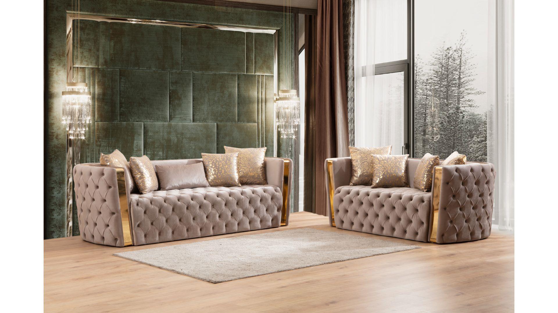 Contemporary, Modern Sofa Set NAOMI 698781136256-2PC in Off-White Velvet