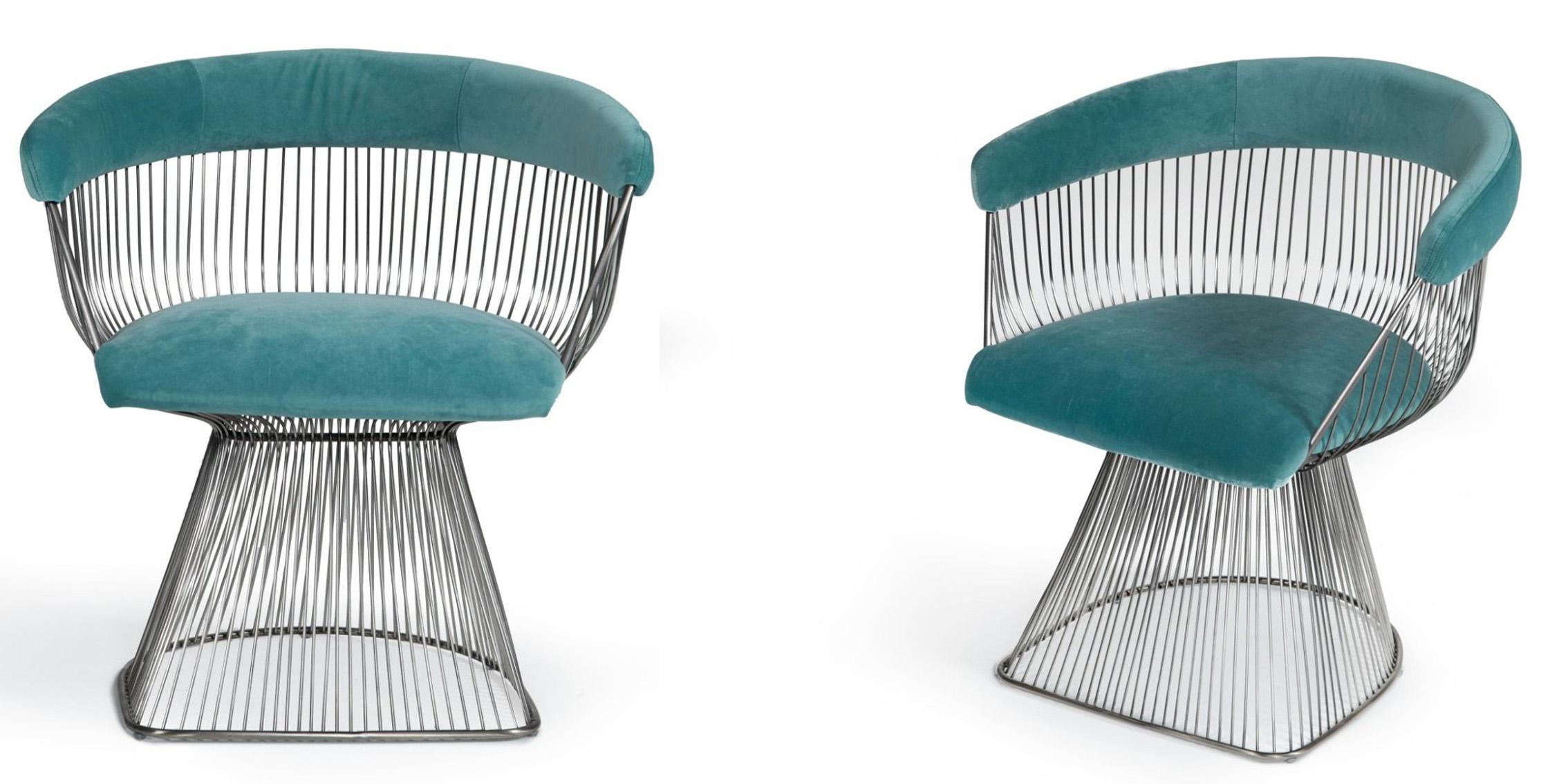 

    
Glam Teal Velvet & Brushed Silver Dining Chair Set 2P Modrest Lauren VIG Modern
