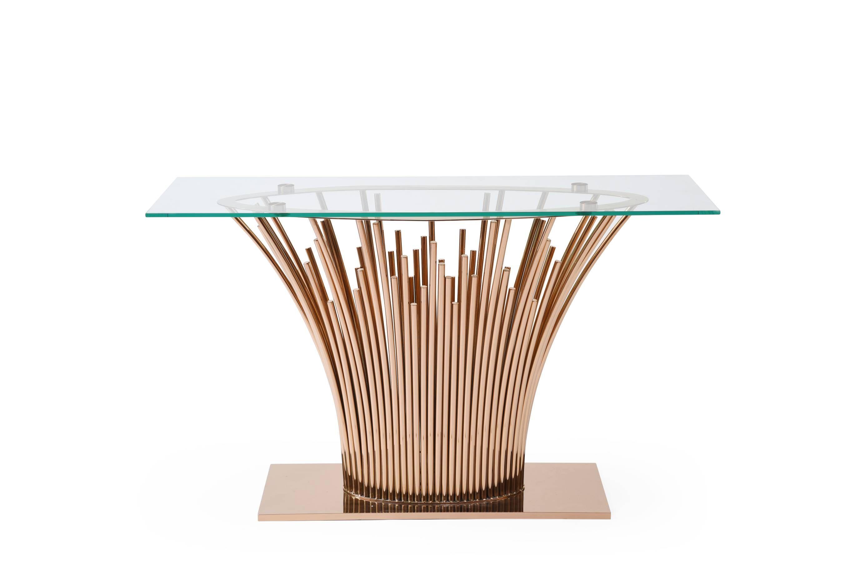 

    
Modern Glass + Rosegold Console Table by VIG Modrest Paxton
