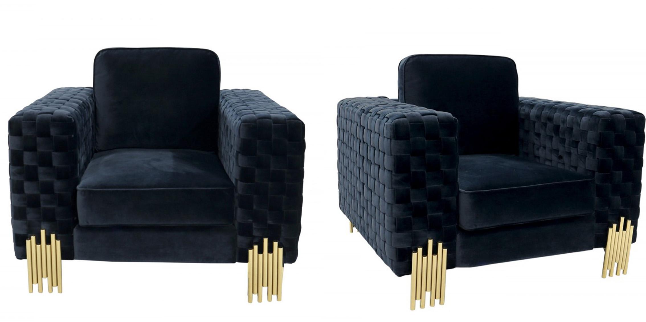 Contemporary, Modern Arm Chair Set VGYUHD-1936-BLK-CH-Set-2 VGYUHD-1936-BLK-CH-Set-2 in Black Velvet