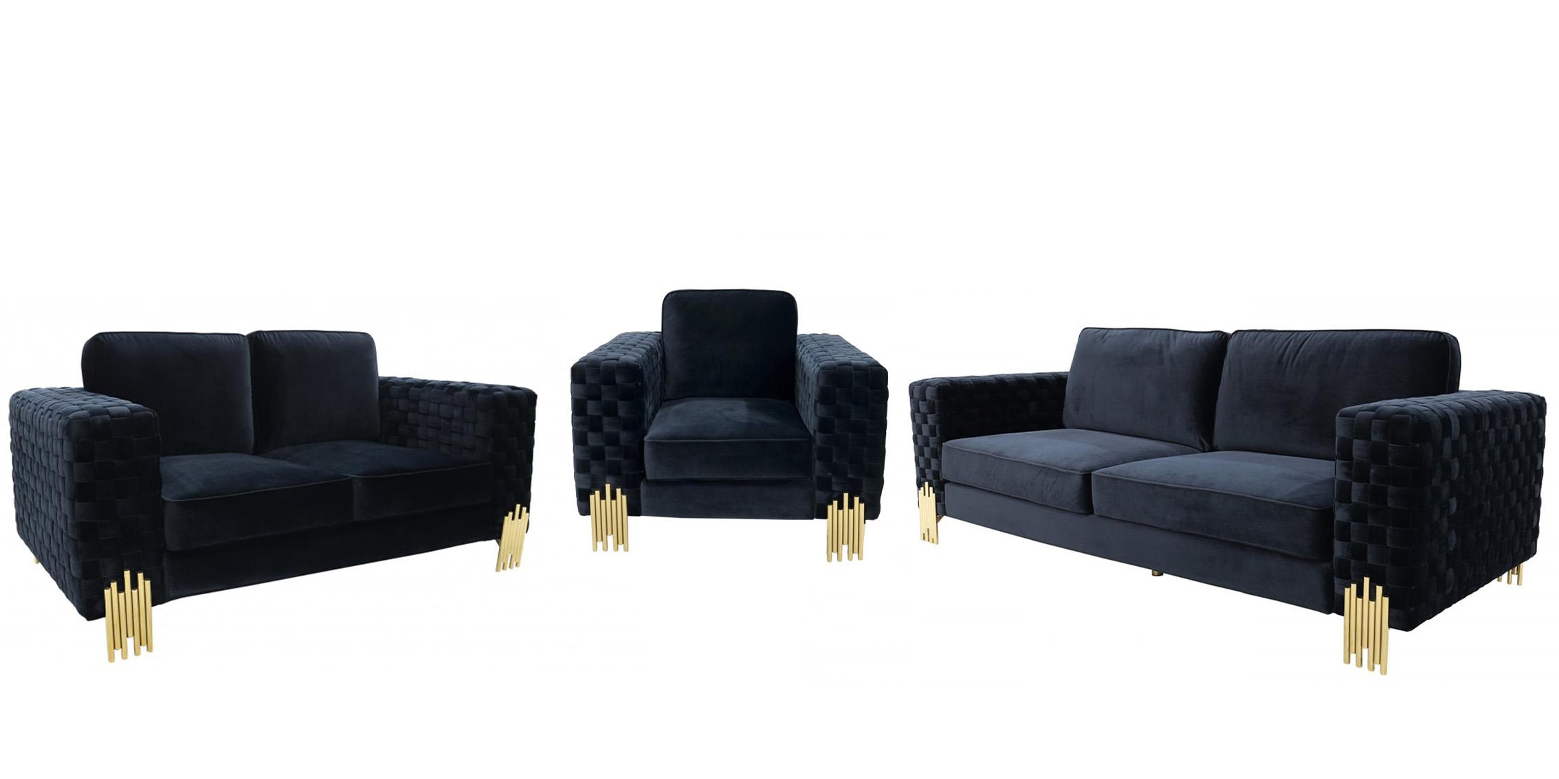 Contemporary, Modern Sofa Set VGYUHD-1936-BLK-SET VGYUHD-1936-BLK-SET in Black Velvet