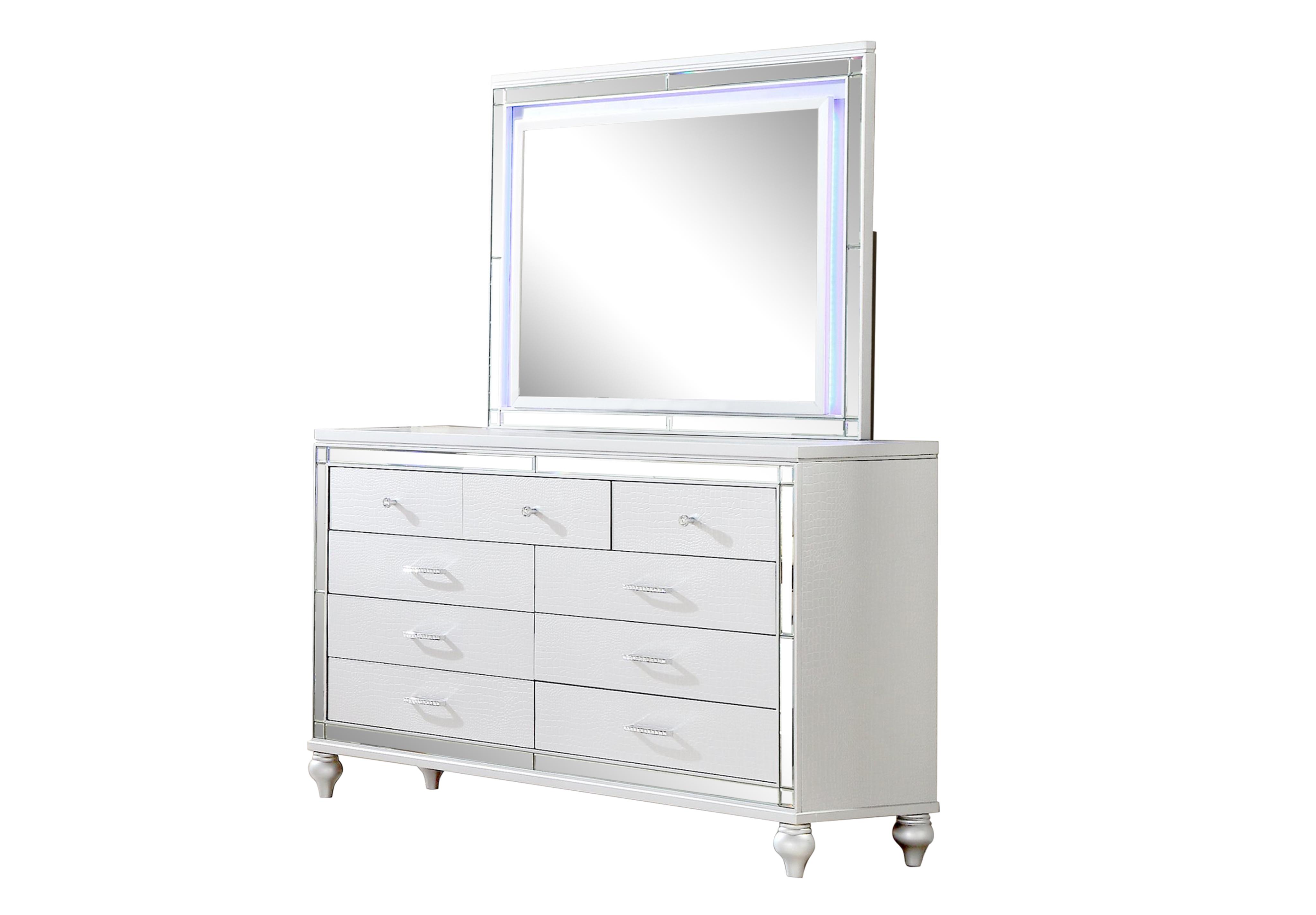 

    
GLAM White Crocodile Print & Mirror Dresser STERLING Galaxy Home Modern
