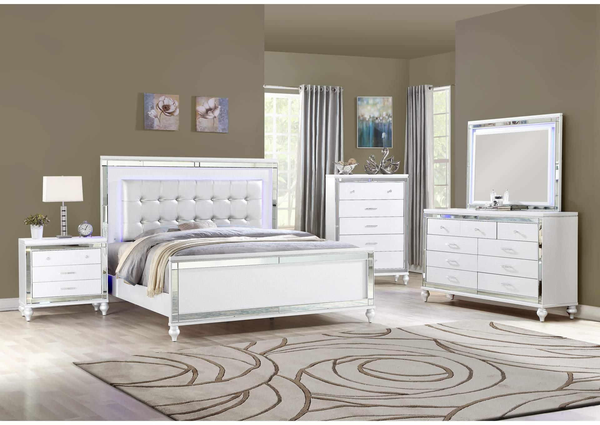 Contemporary, Modern Panel Bedroom Set STERLING White STERLING-White-EK-NDM-4PC in White Eco-Leather