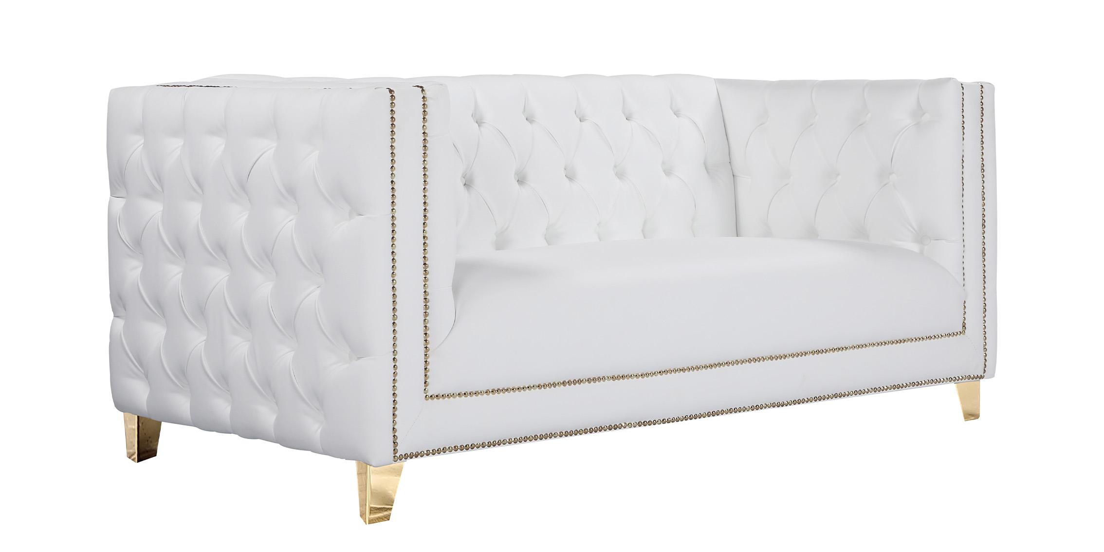 Contemporary, Modern Loveseat MICHELLE 651White-L 651White-L in White, Gold Faux Leather