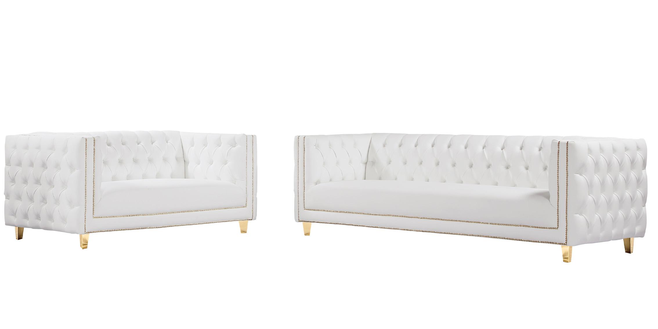 Contemporary, Modern Sofa Set MICHELLE 651White 651White-S-Set-2 in White, Gold Faux Leather
