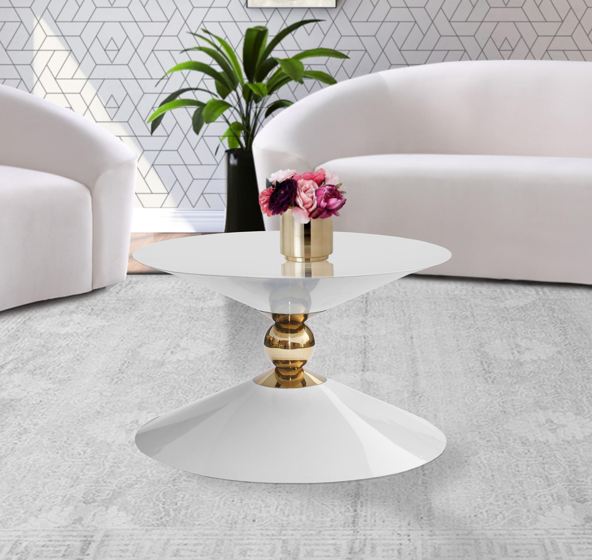 

        
753359803951Glam White & Gold Coffee Table  Set 2P MALIA 288-CT Meridian Contemporary Modern
