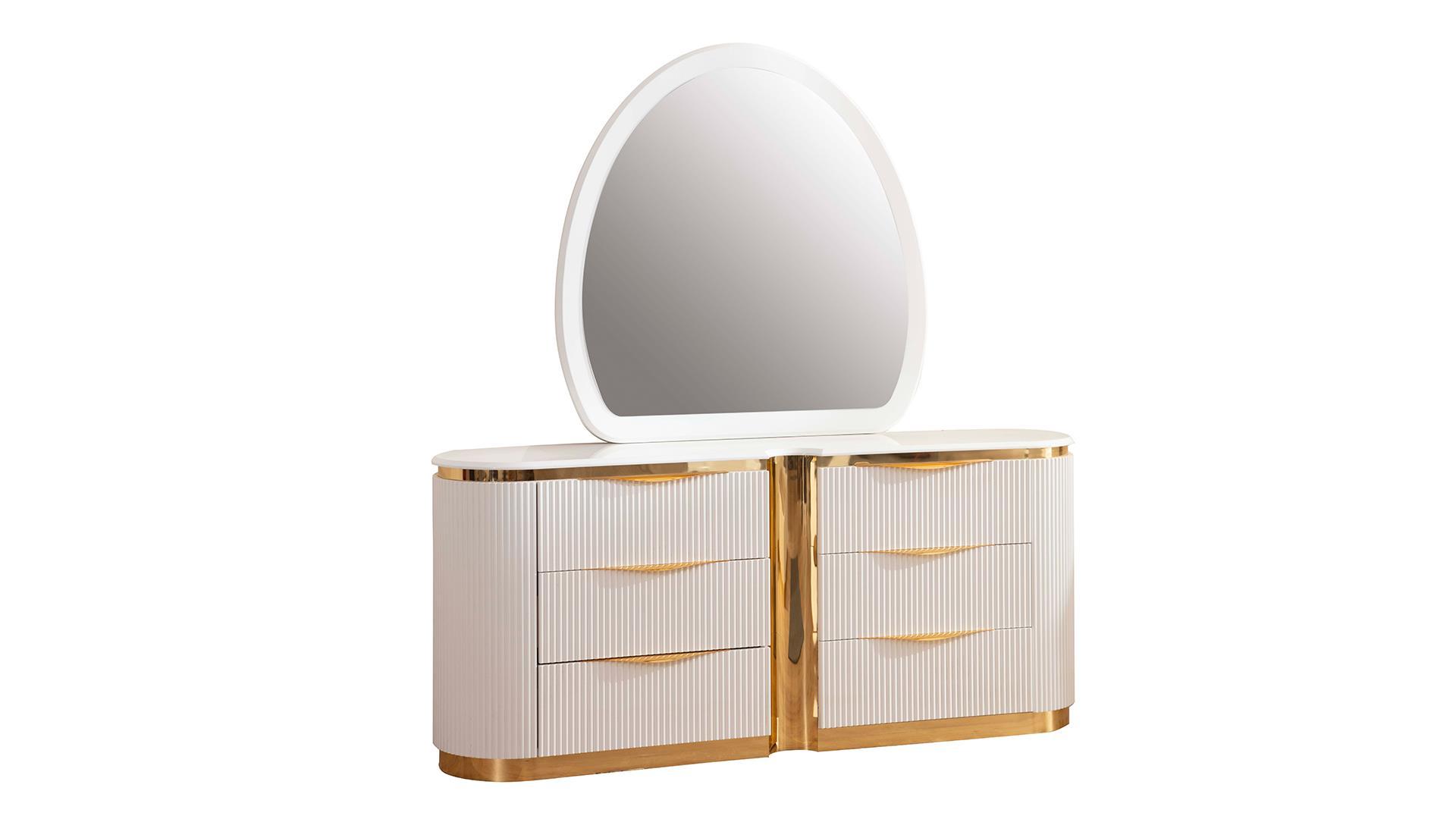 Contemporary, Modern Dresser With Mirror LAURA LAURA-DR-2PC in White, Gold 