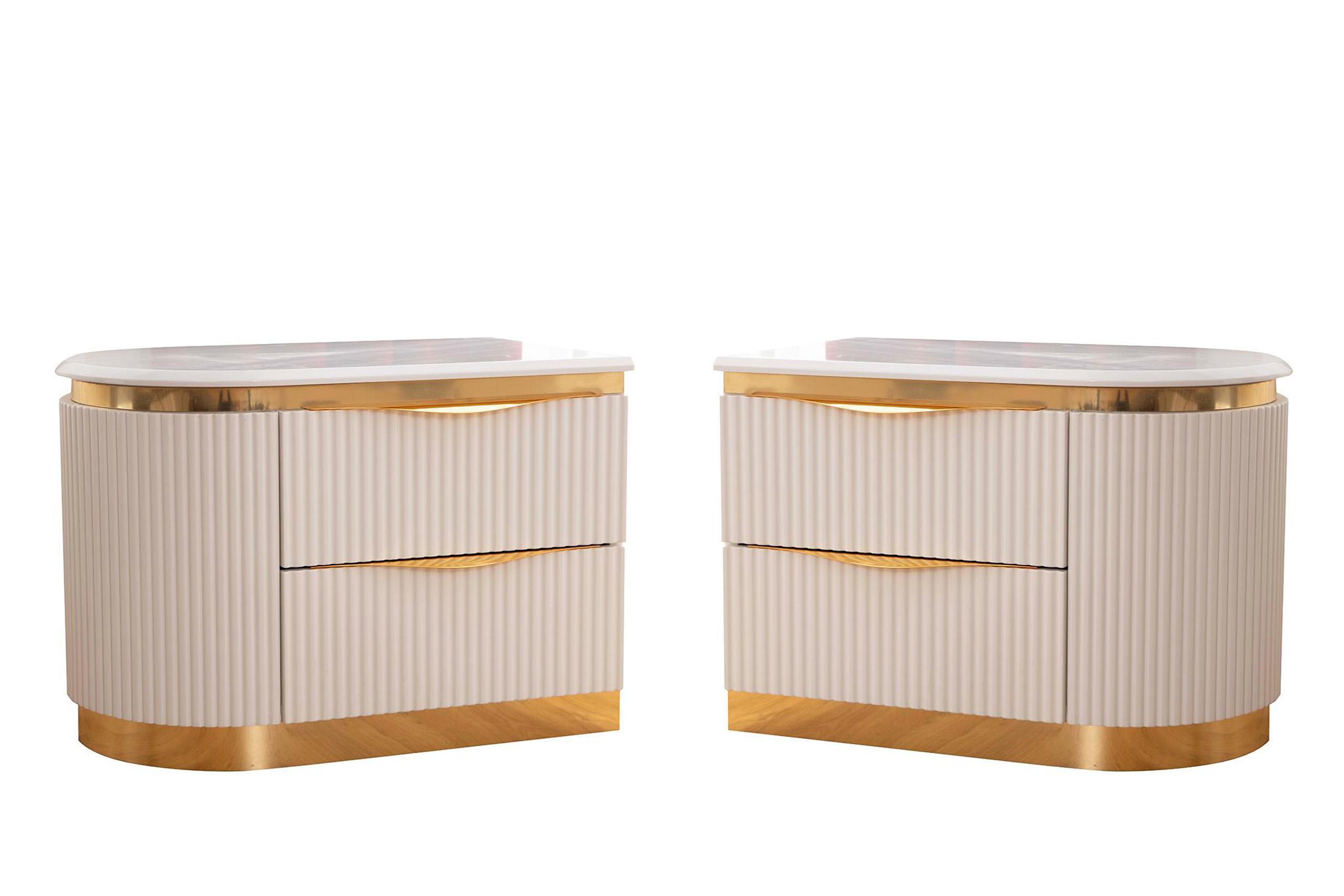 Contemporary, Modern Nightstand Set LAURA LAURA-NS-2PC in White, Gold 
