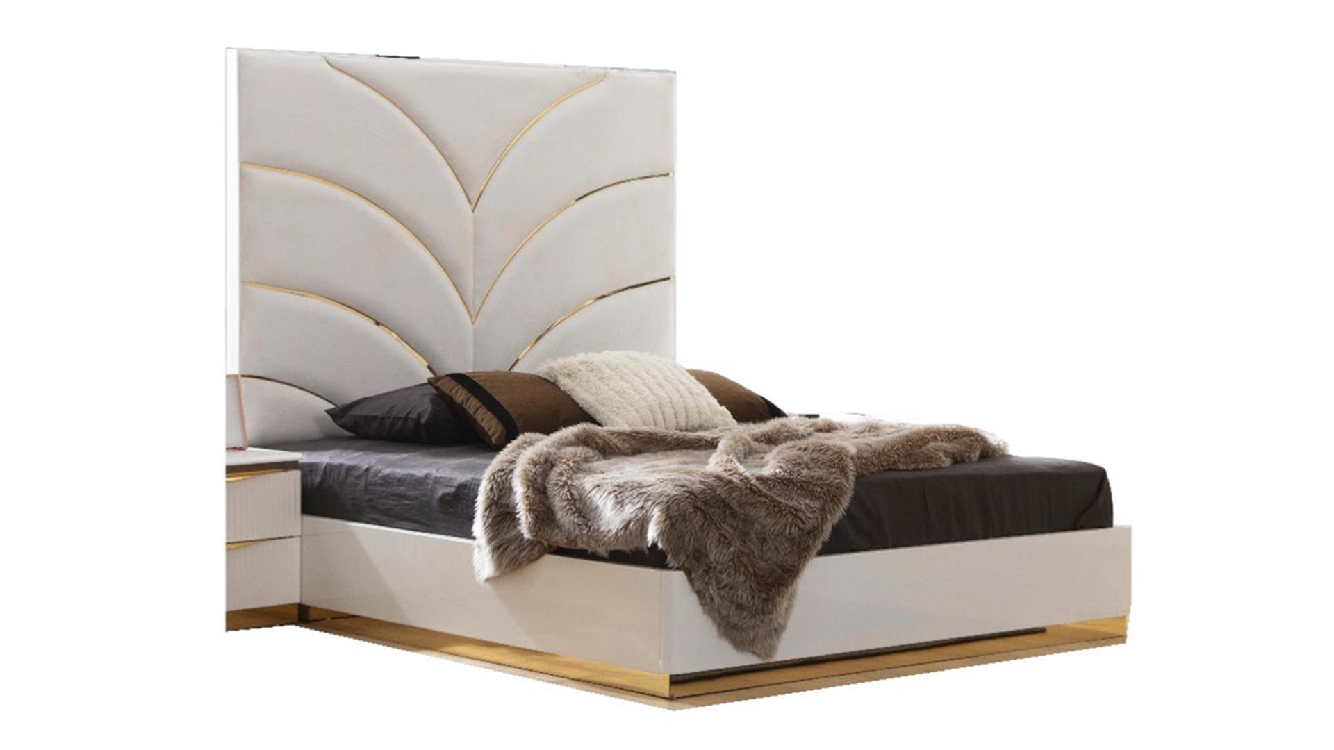 Contemporary, Modern Platform Bed LAURA LAURA-Q-Bed in White, Gold Velvet