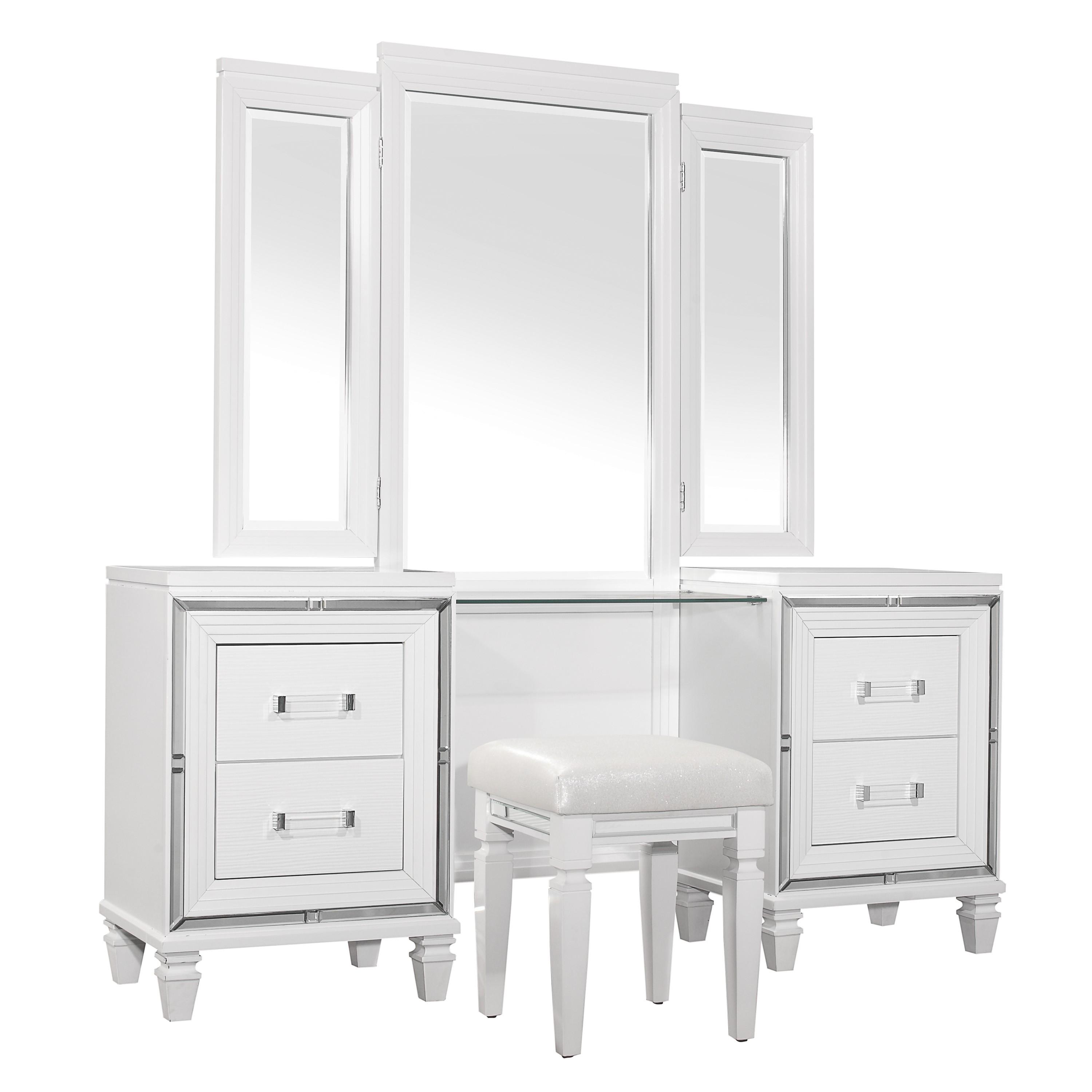Modern Vanity Set 1616W-14*15-3PC Tamsin 1616W-14*15-3PC in White Faux Leather