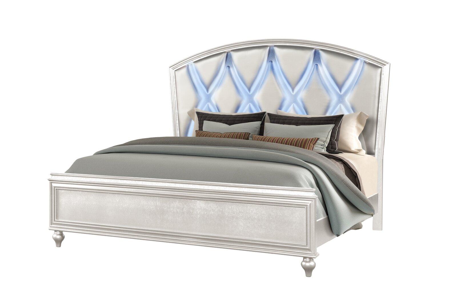 

    
Glam White Queen Panel Bed w/Led GINGER Galaxy Home Contemporary Modern

