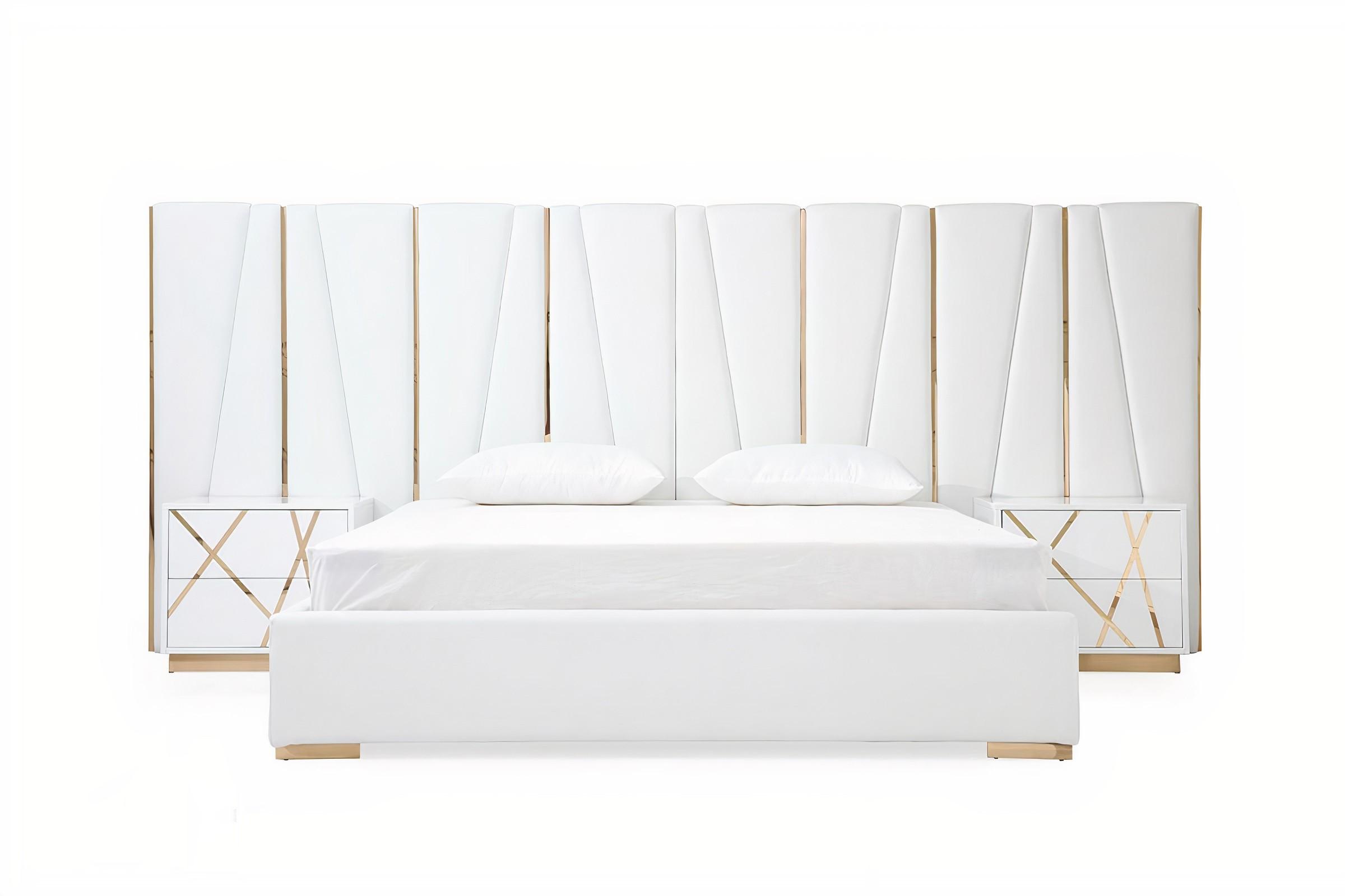 Contemporary, Modern Panel Bed Nixa VGVCBD1909-WHT in White Bonded Leather