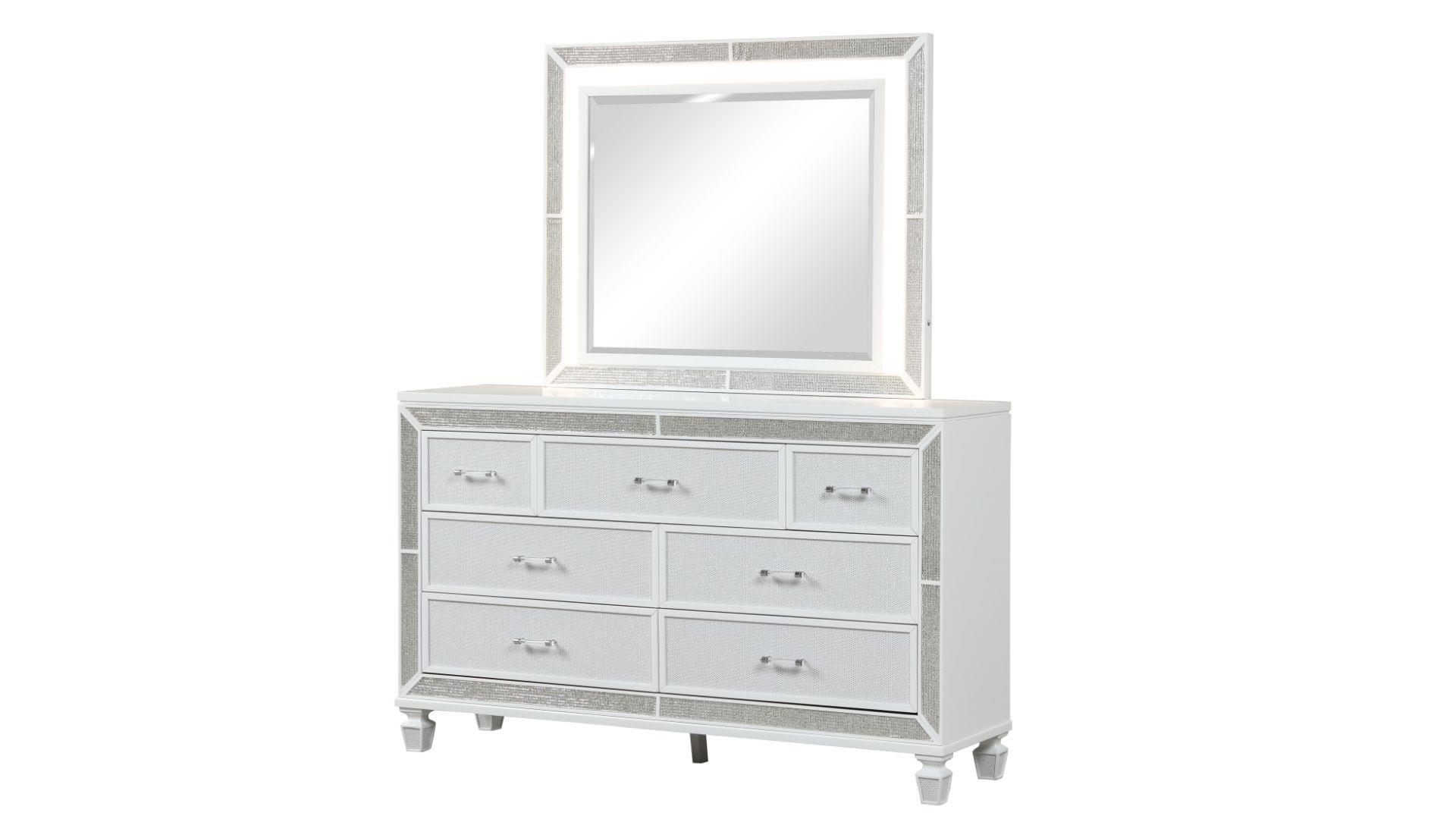 

    
Glam White Solid Wood Dresser & Mirror Set 2Pcs CRYSTAL Galaxy Home Modern

