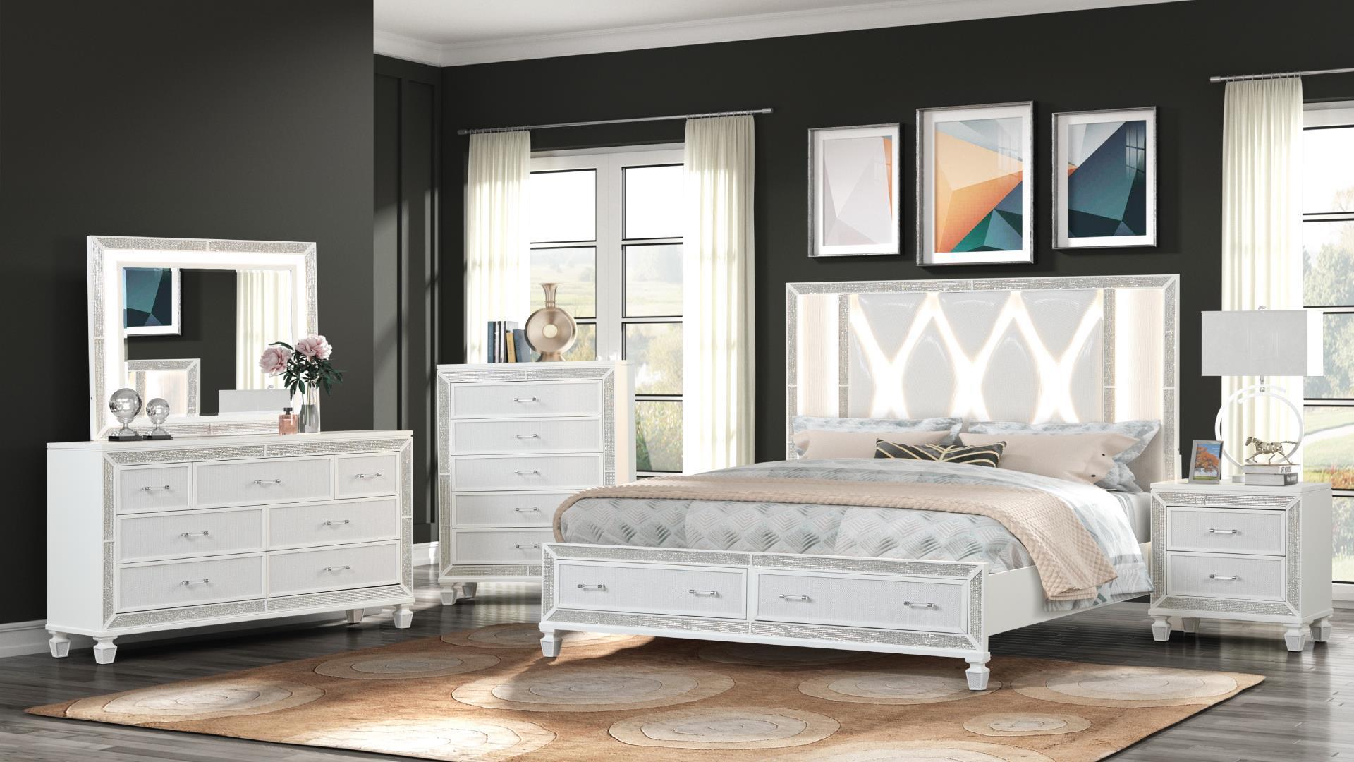 Contemporary, Modern Storage Bedroom Set CRYSTAL-EK-BED-NDM-4PC CRYSTAL-EK-BED-NDM-4PC in White 