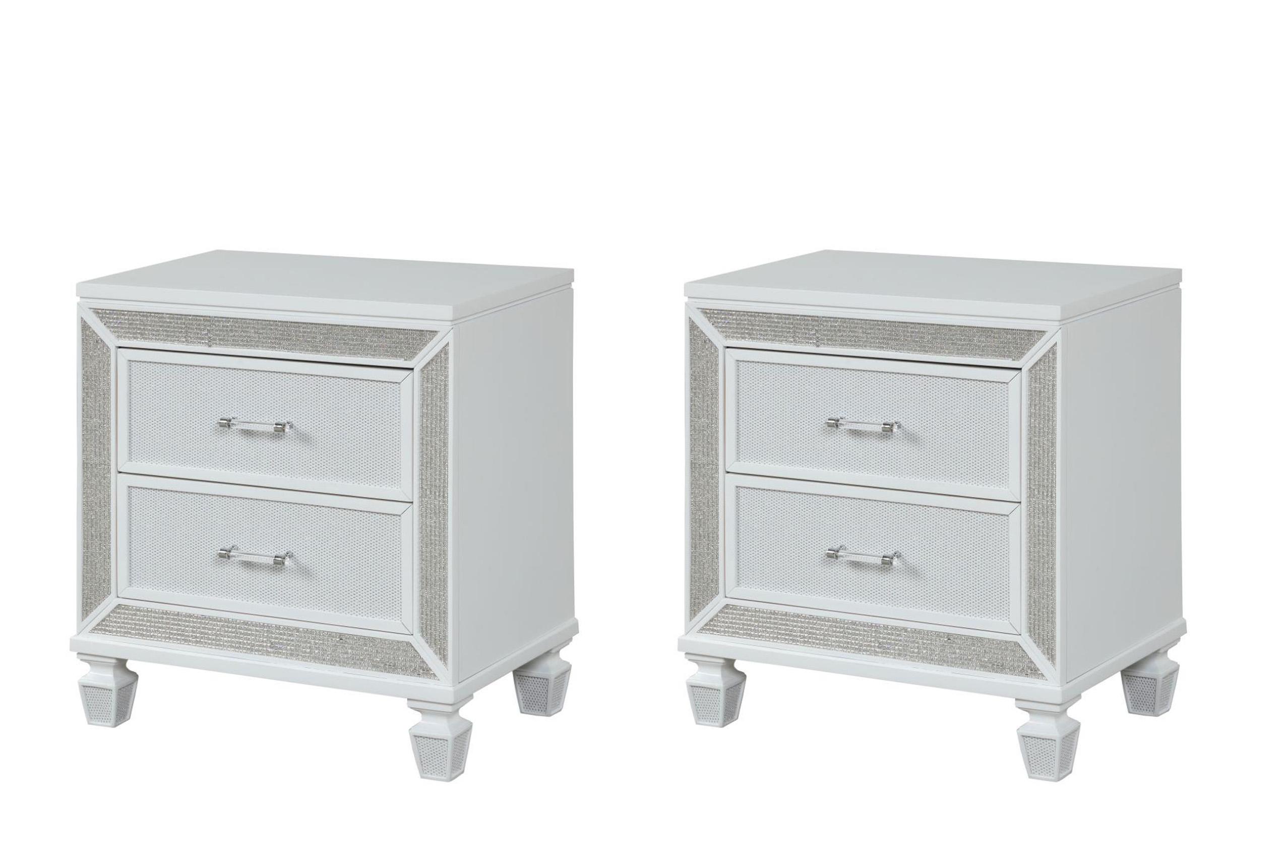 

    
Glam White Solid Wood Nightstand Set 2Pc CRYSTAL Galaxy Home Modern Contemporary

