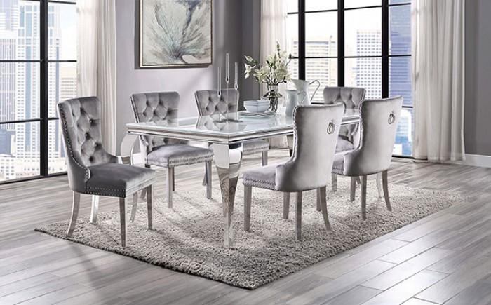 

    
White Chrome Stainless Steel & Glass Dinning Table Furniture of America CM3903WH-T Neuveville
