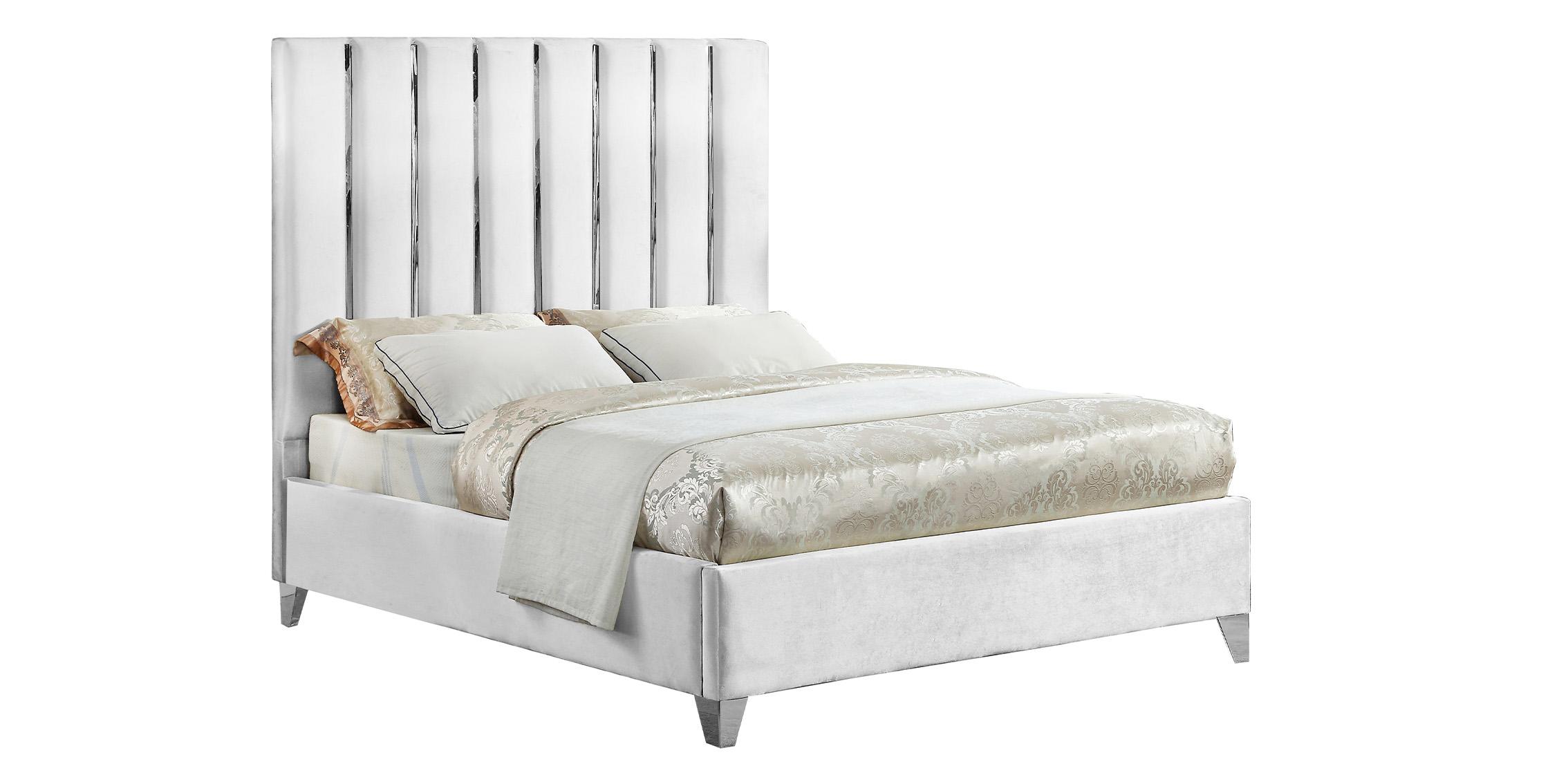 

    
Glam White Velvet Channel Tufted Queen Bed Enzo Meridian Contemporary Modern
