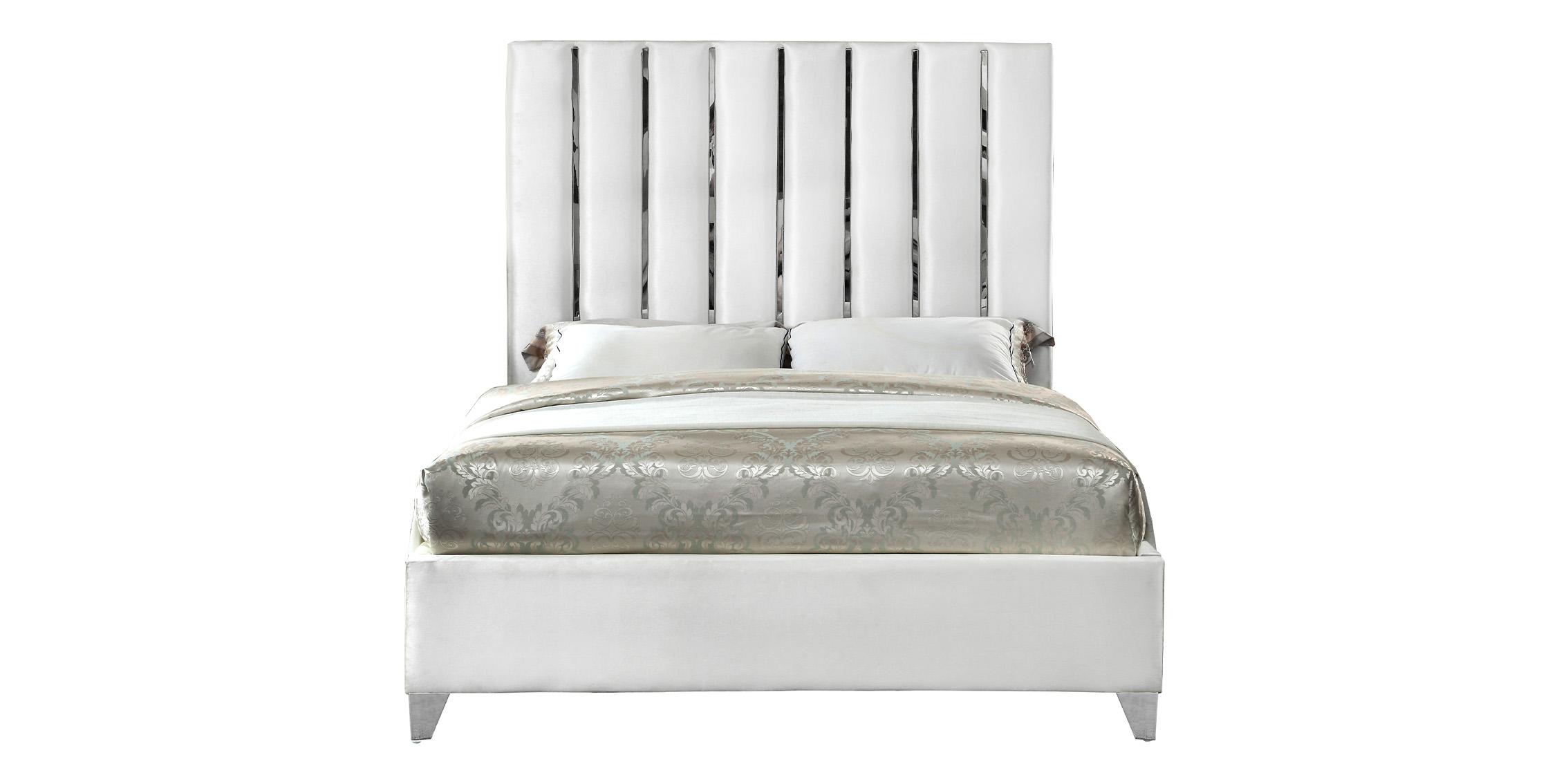 

    
Glam White Velvet Channel Tufted Queen Bed Enzo Meridian Contemporary Modern
