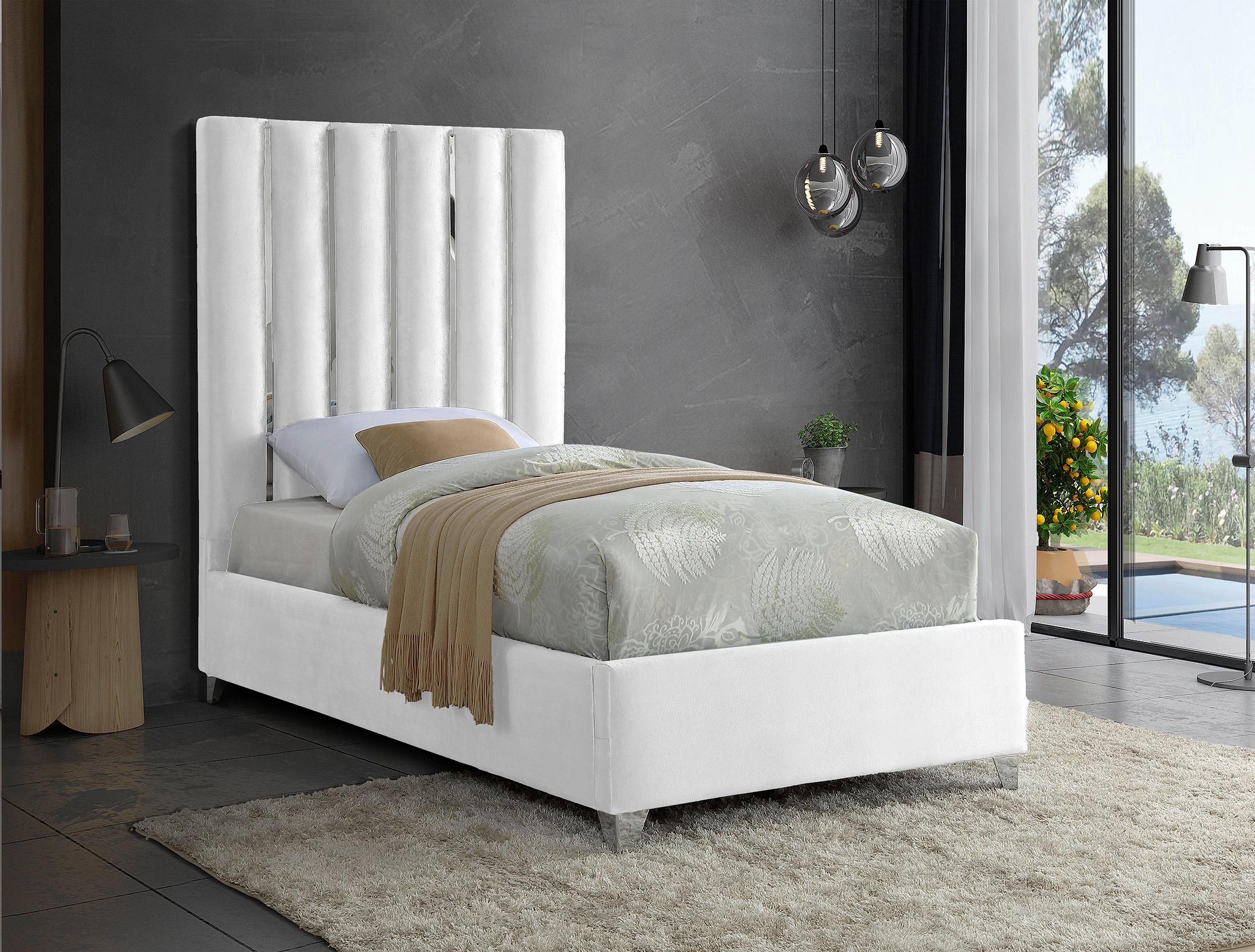 

    
Glam White Velvet Channel Tufted Twin Bed Enzo Meridian Contemporary Modern
